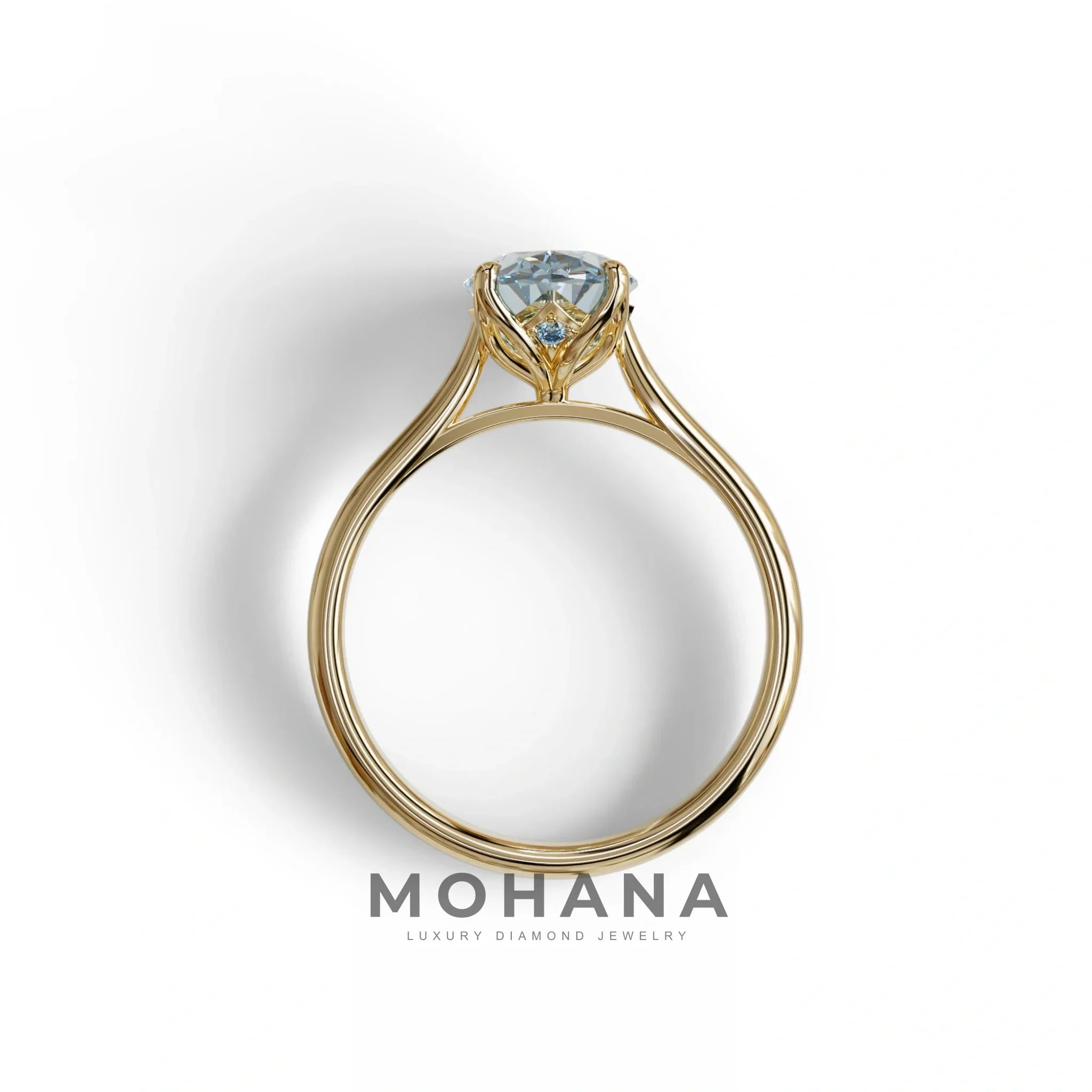 Blue Oval Cut Hidden Diamond Solitaire Lab Grown Diamond Ring - Secrecy