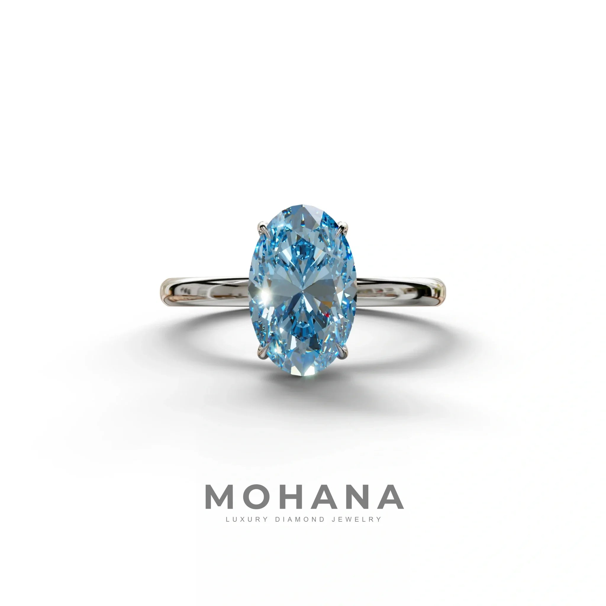 Blue Oval Cut Solitaire Lab Grown Diamond Engagement Ring - Curiosa - 2 Carat / 10K Solid Gold / White Gold