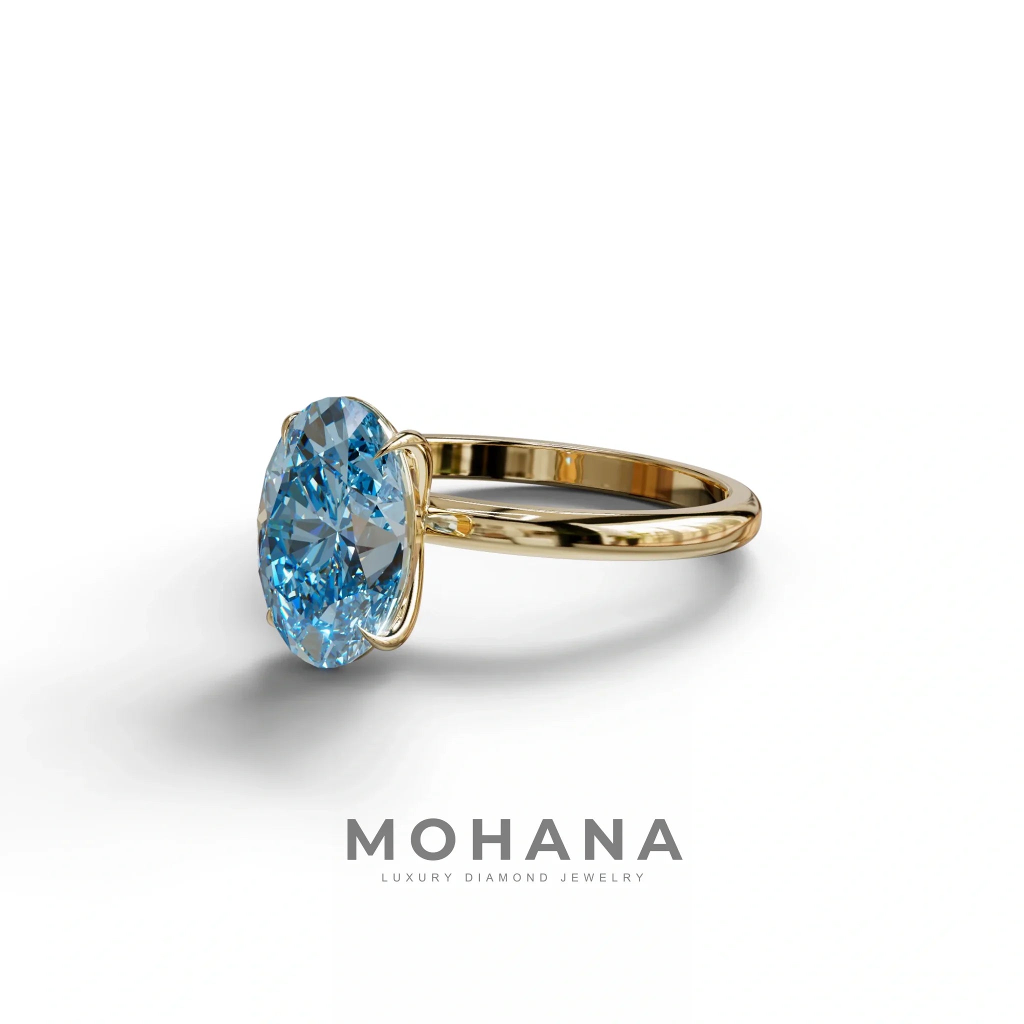 Blue Oval Cut Solitaire Lab Grown Diamond Engagement Ring - Curiosa