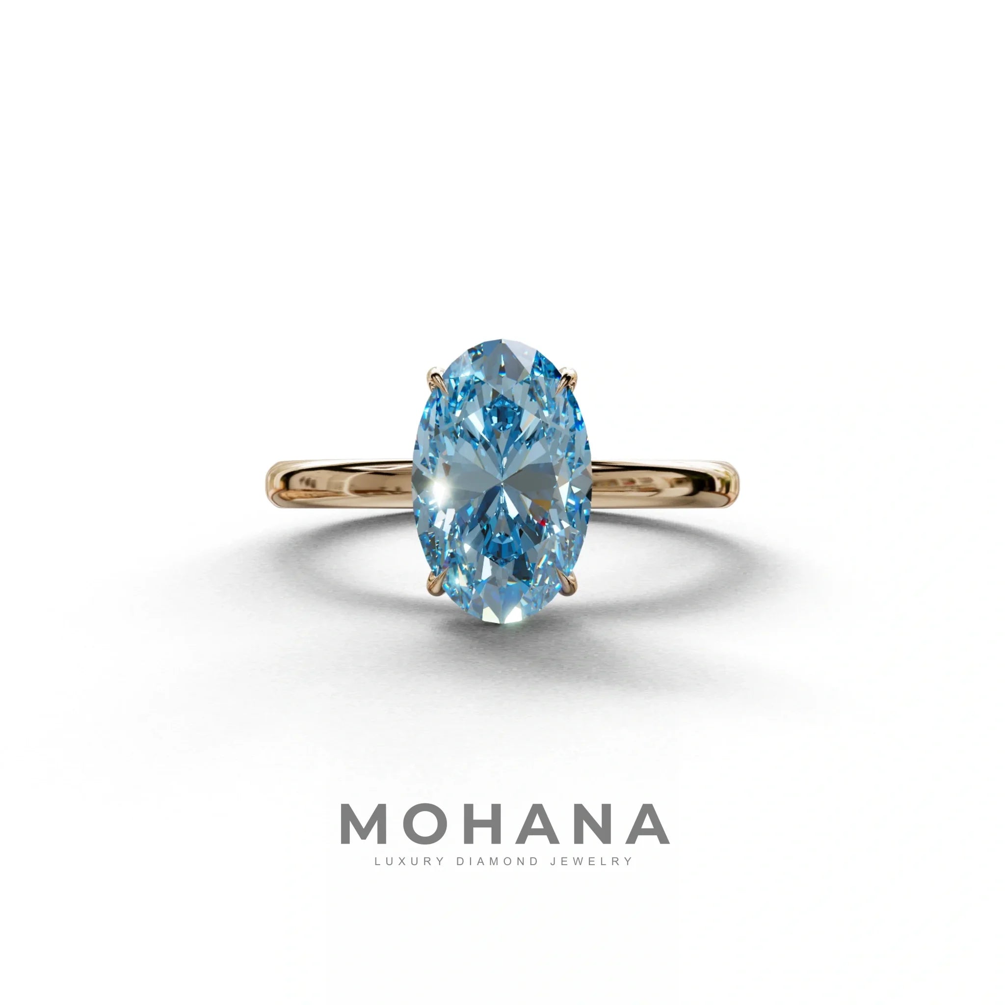 Blue Oval Cut Solitaire Lab Grown Diamond Engagement Ring - Curiosa - 2 Carat / 10K Solid Gold / Rose Gold