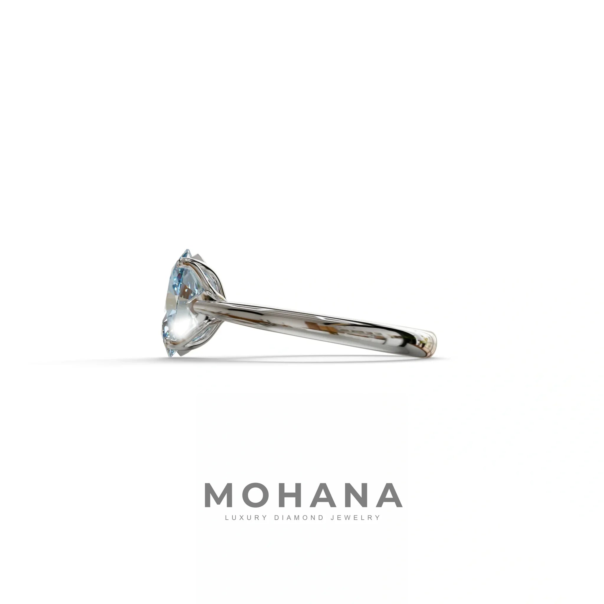 Blue Oval Cut Hidden Diamond Solitaire Lab Grown Diamond Ring - Secrecy
