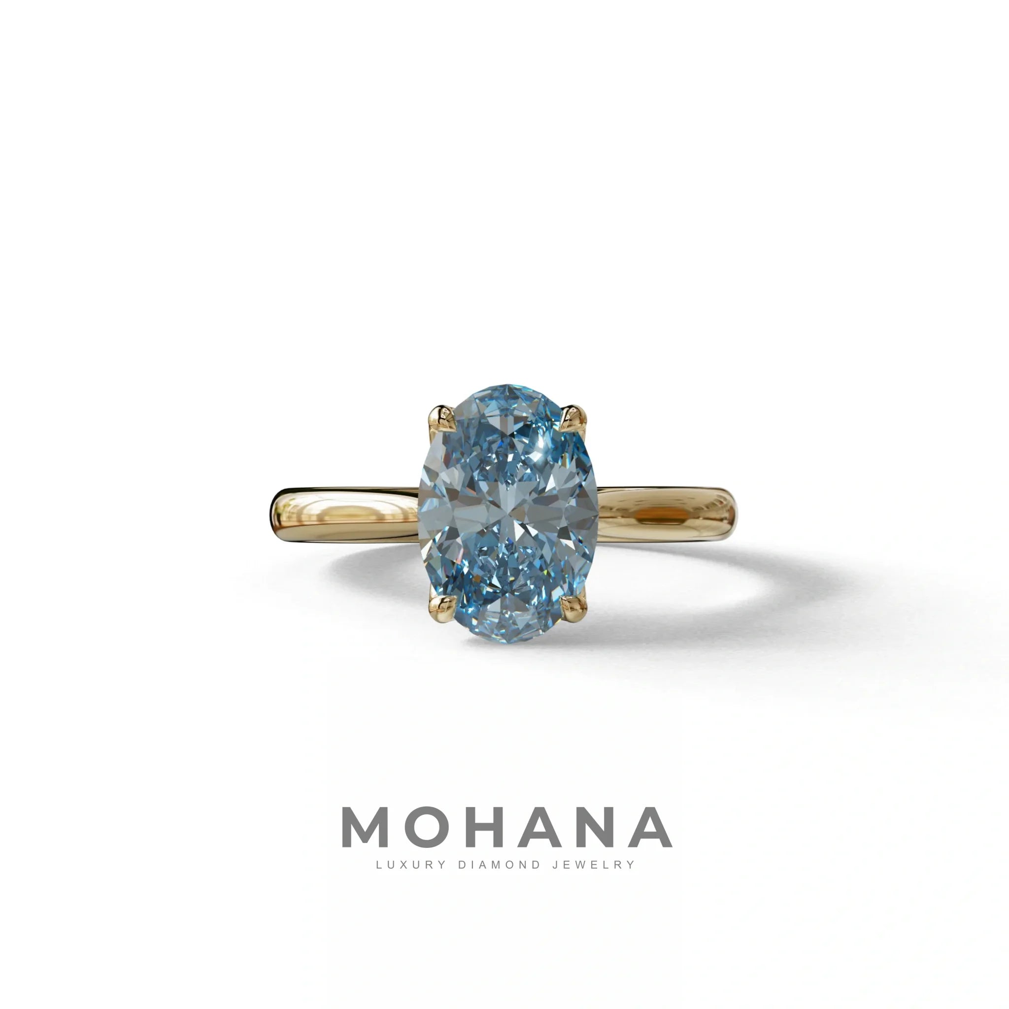 Blue Oval Cut Hidden Diamond Solitaire Lab Grown Diamond Ring - Secrecy - 2 Carat / 10K Solid Gold / Yellow Gold