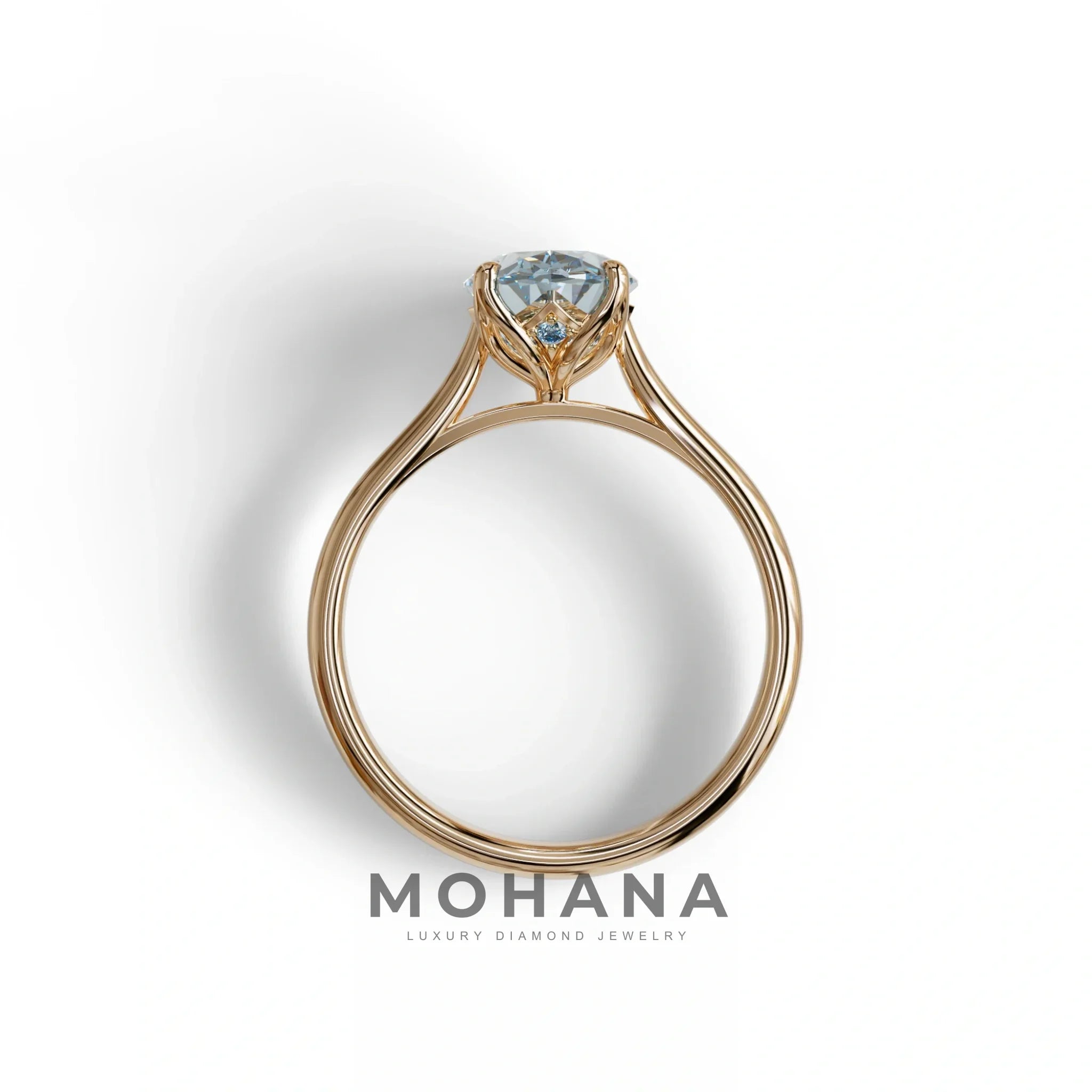 Blue Oval Cut Hidden Diamond Solitaire Lab Grown Diamond Ring - Secrecy