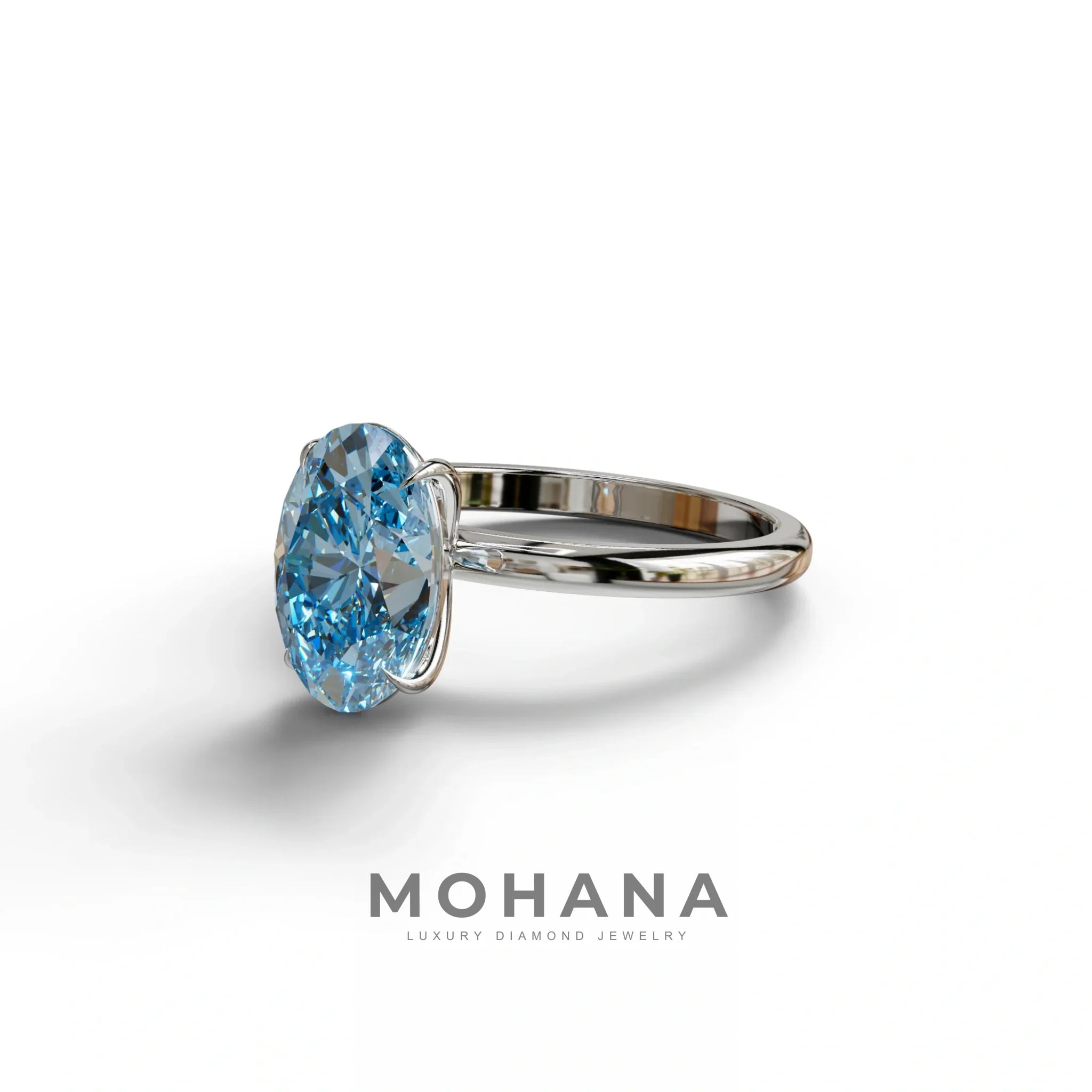 Blue Oval Cut Solitaire Lab Grown Diamond Engagement Ring - Curiosa