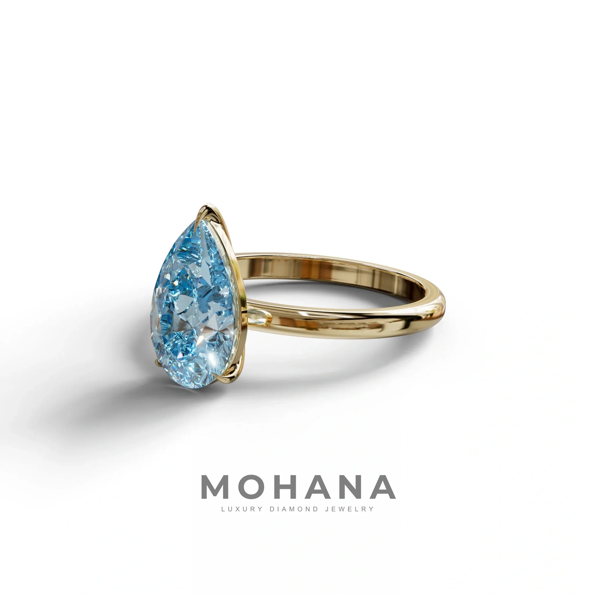 Fancy Blue Pear Cut Solitaire Lab Grown Diamond Engagement Ring - Maniola