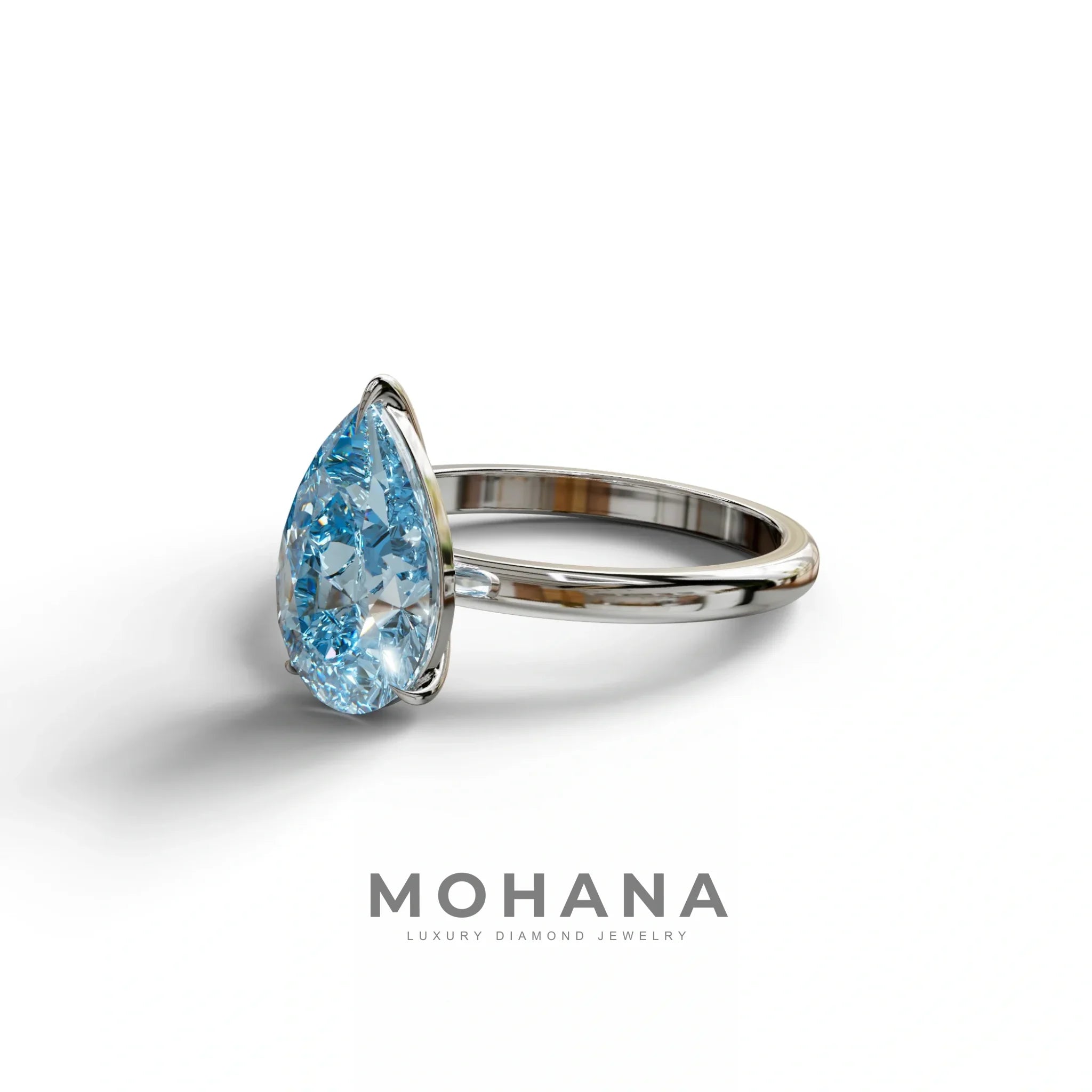 Fancy Blue Pear Cut Solitaire Lab Grown Diamond Engagement Ring - Maniola