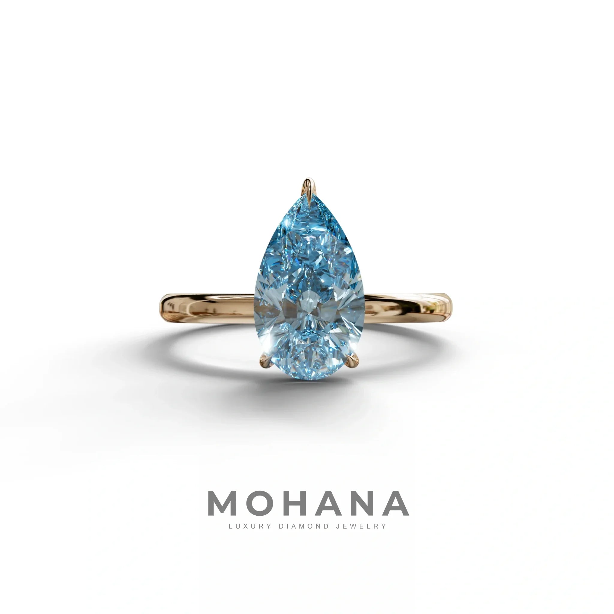Fancy Blue Pear Cut Solitaire Lab Grown Diamond Engagement Ring - Maniola - 2 Carat / 10K Solid Gold / Rose Gold