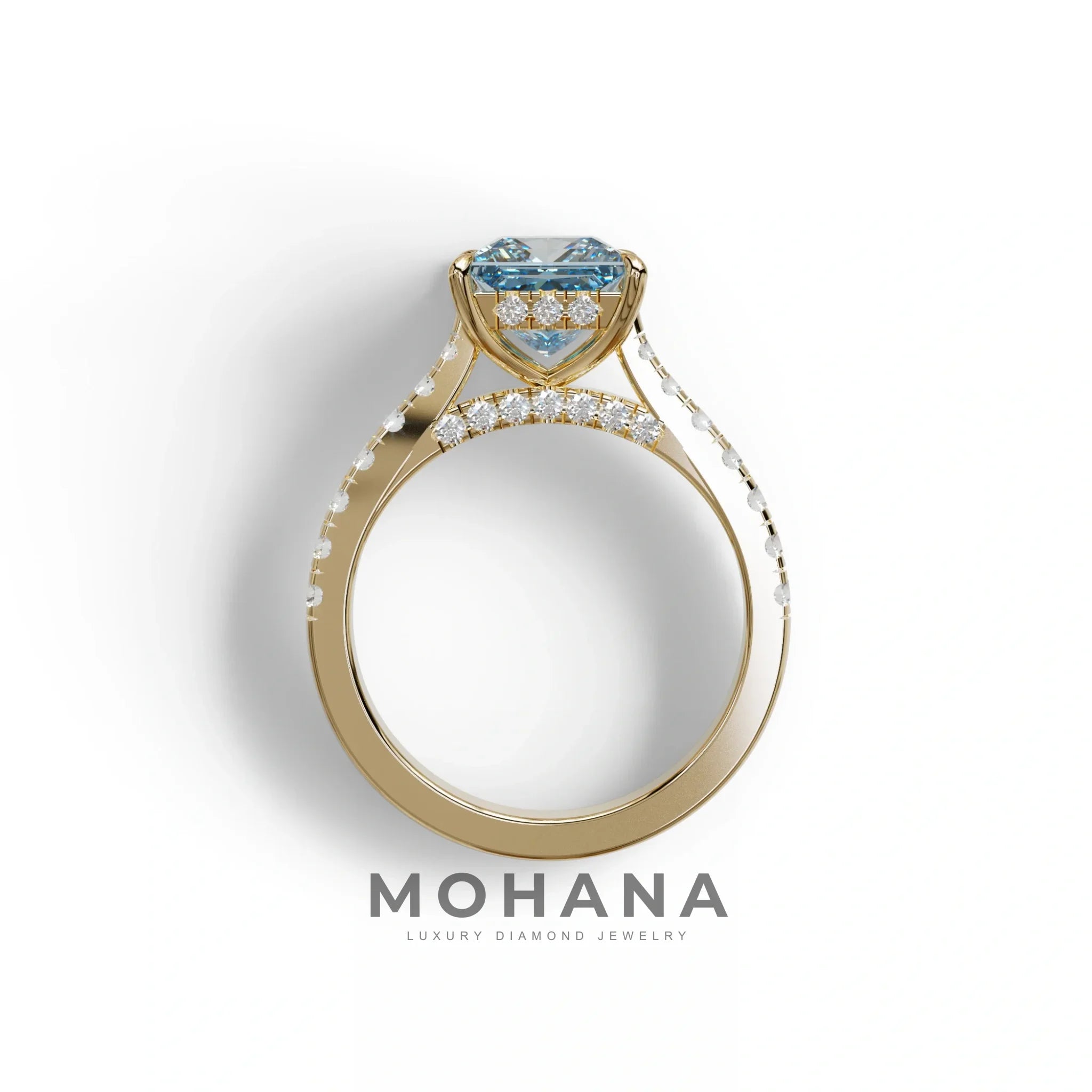 2.5 Carat Blue Princess Cut Hidden Halo & Pave Lab Diamond Ring - Aries