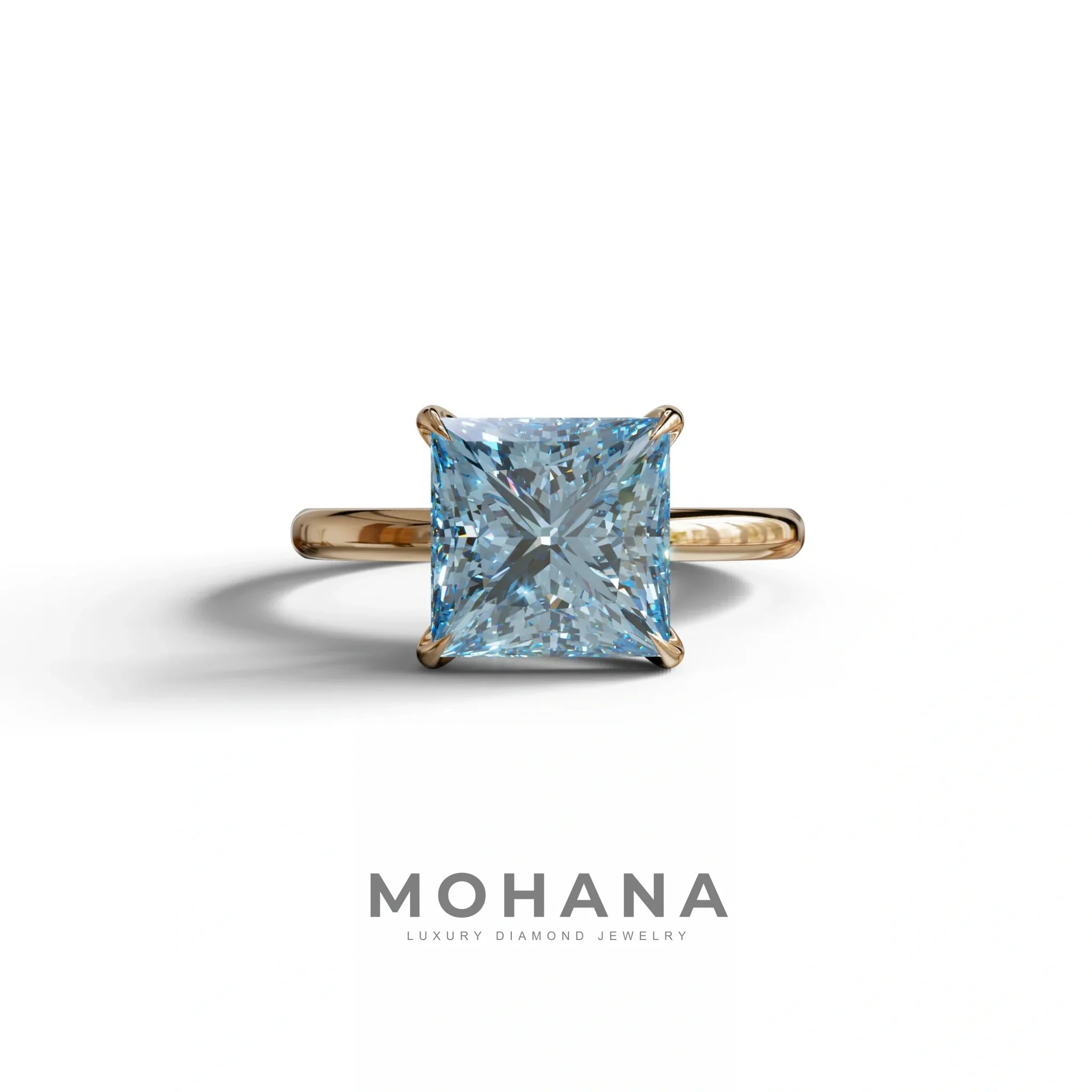 Fancy Blue Princess Cut Solitaire Lab Grown Diamond Engagement Ring - Speyeria - 2 Carat / 10K Solid Gold / Rose Gold