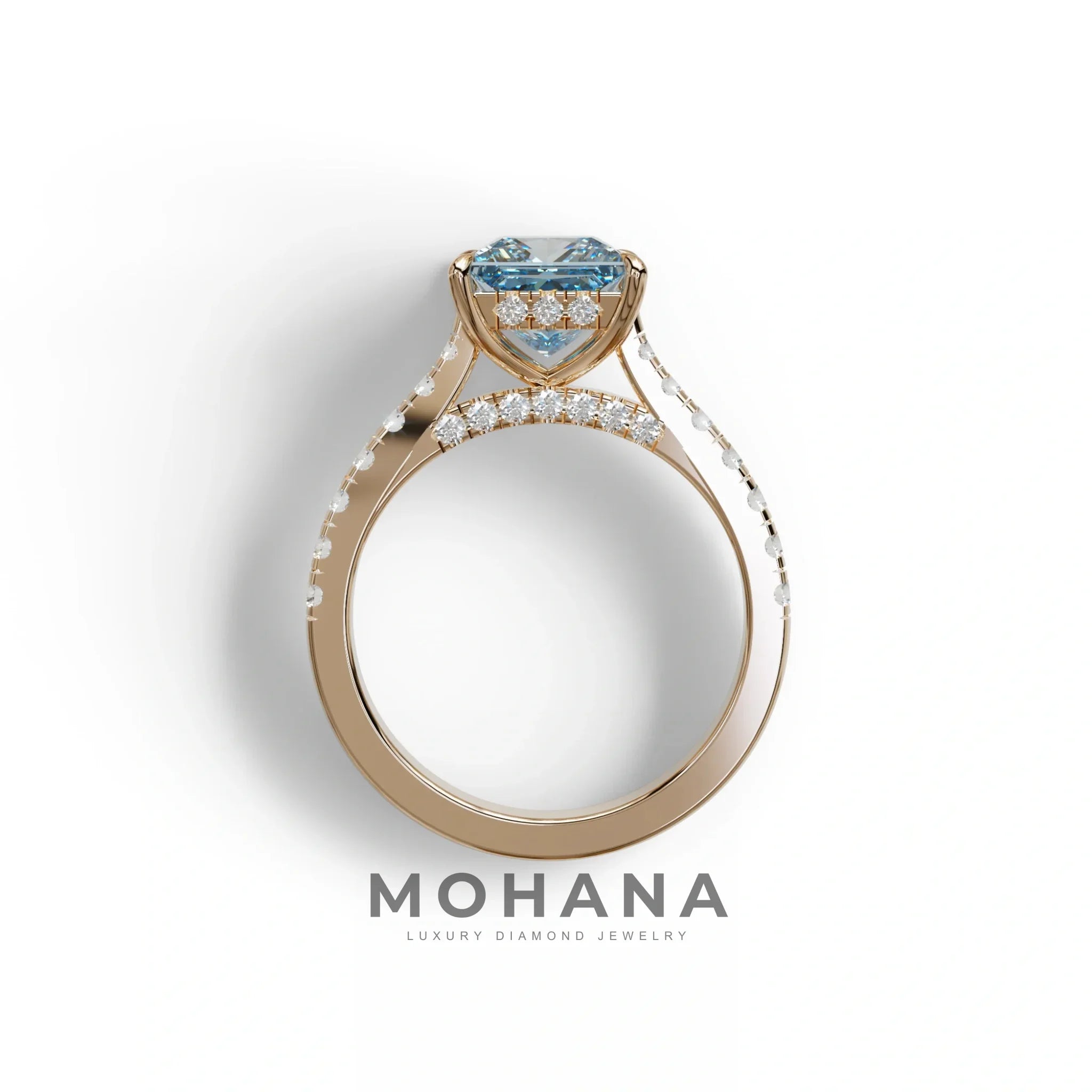 2.5 Carat Blue Princess Cut Hidden Halo & Pave Lab Diamond Ring - Aries