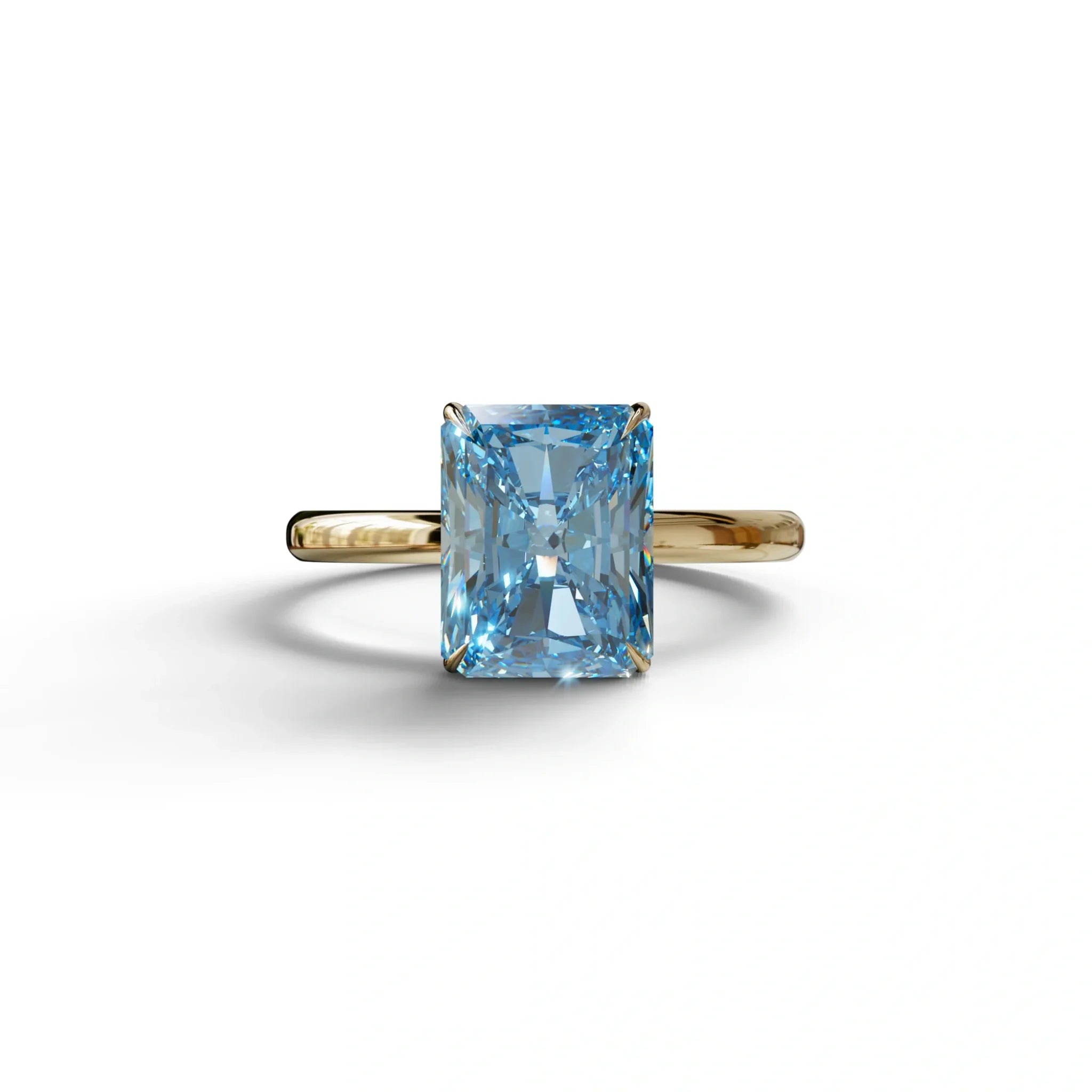 Fancy Blue Radiant Cut Solitaire Lab Grown Diamond Engagement Ring - Papilia - 2 Carat / 10K Solid Gold / Yellow Gold