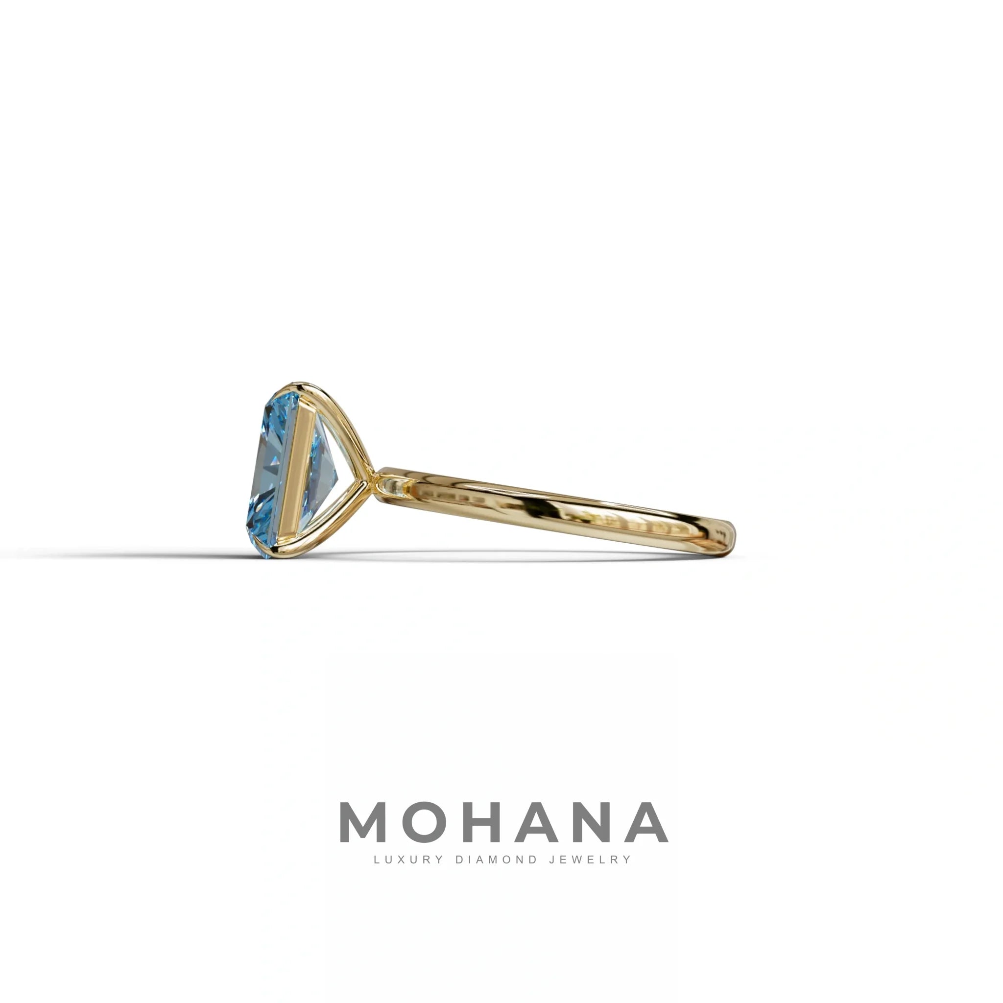 Fancy Blue Radiant Cut Solitaire Lab Grown Diamond Engagement Ring - Papilia