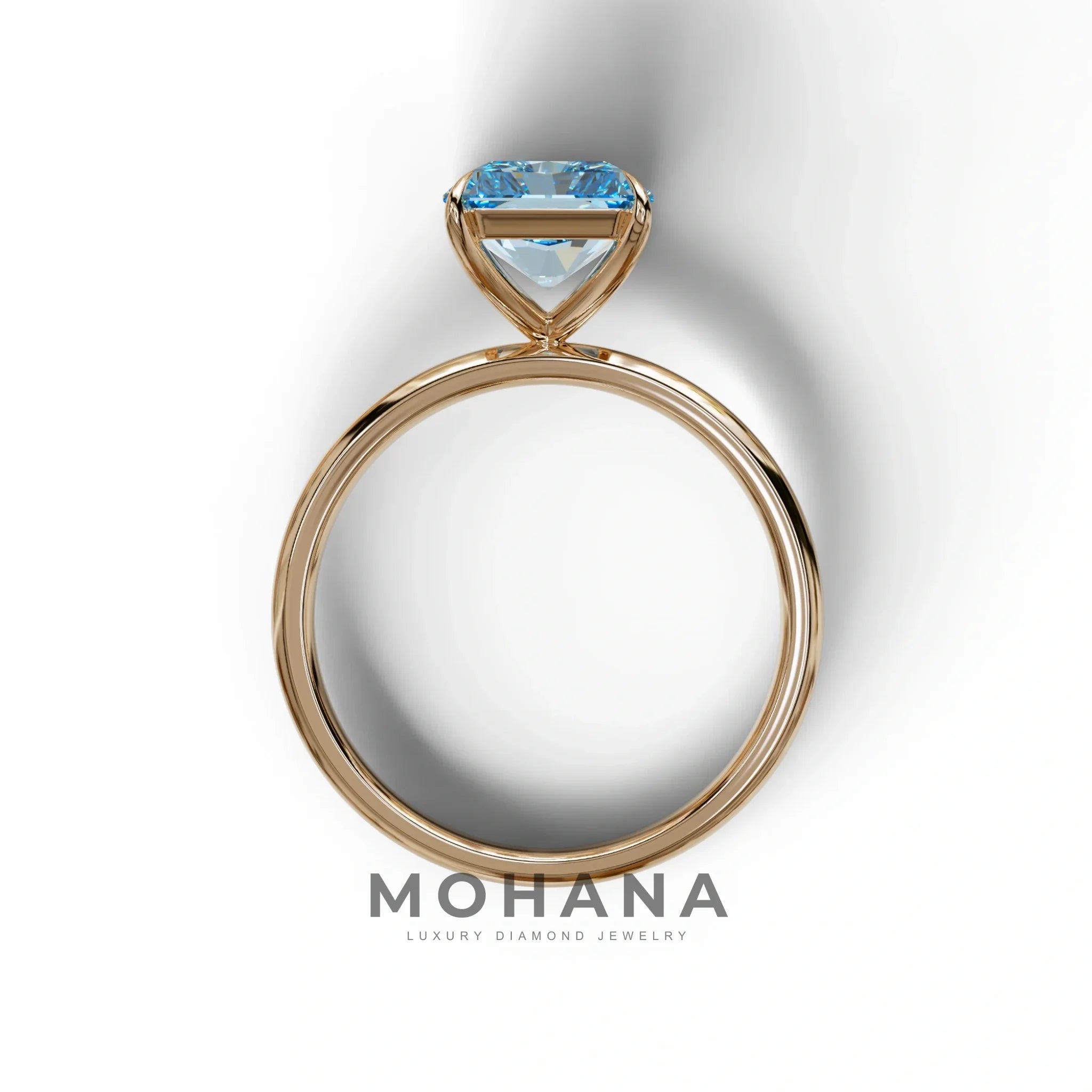 Fancy Blue Radiant Cut Solitaire Lab Grown Diamond Engagement Ring - Papilia