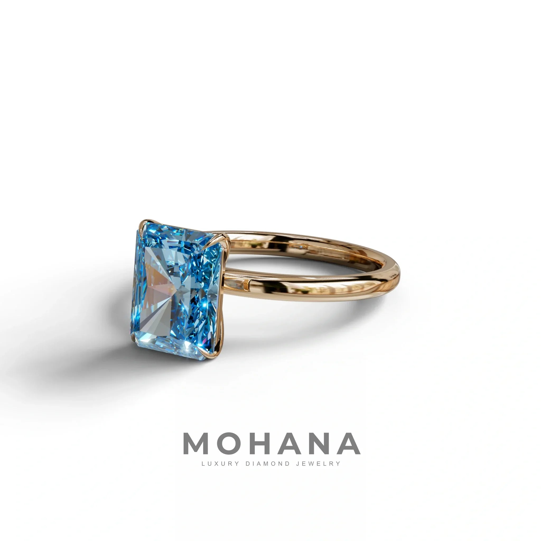 Fancy Blue Radiant Cut Solitaire Lab Grown Diamond Engagement Ring - Papilia