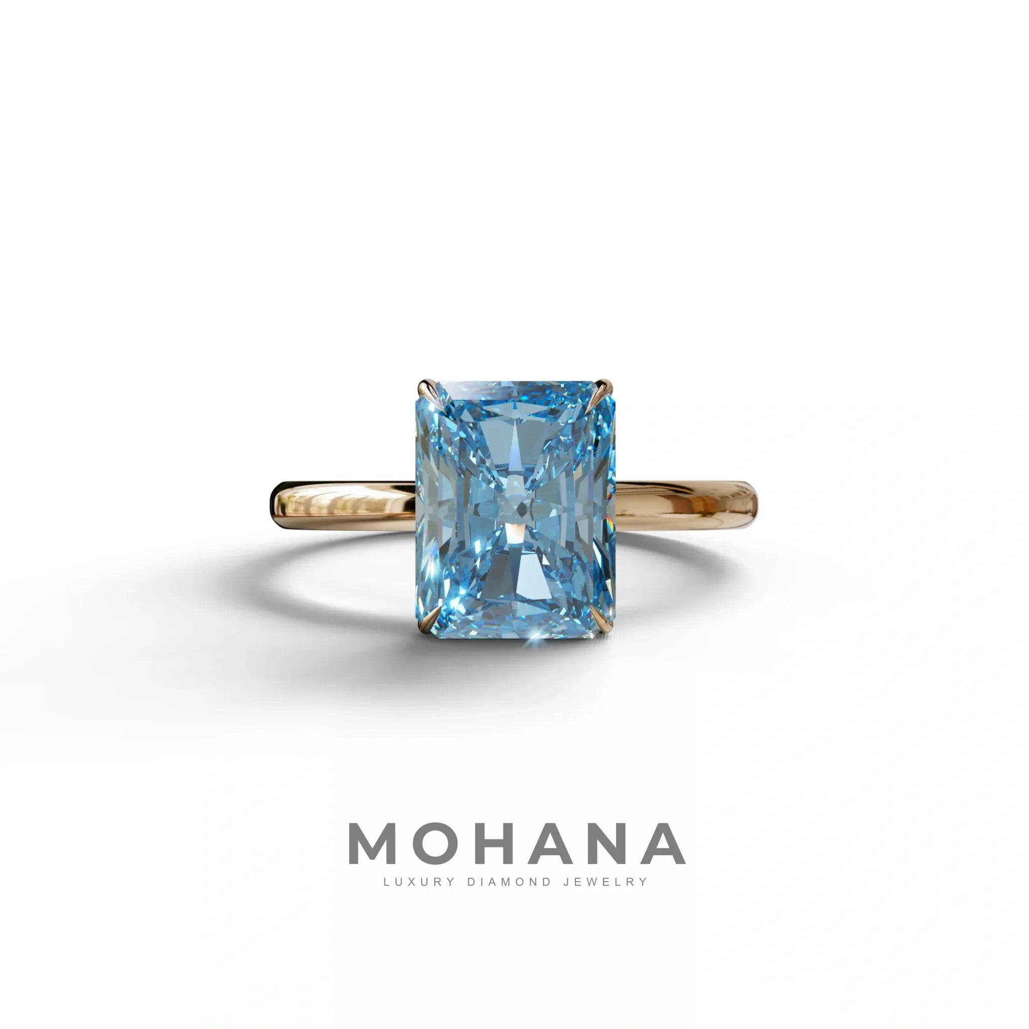 Fancy Blue Radiant Cut Solitaire Lab Grown Diamond Engagement Ring - Papilia - 2 Carat / 10K Solid Gold / Rose Gold