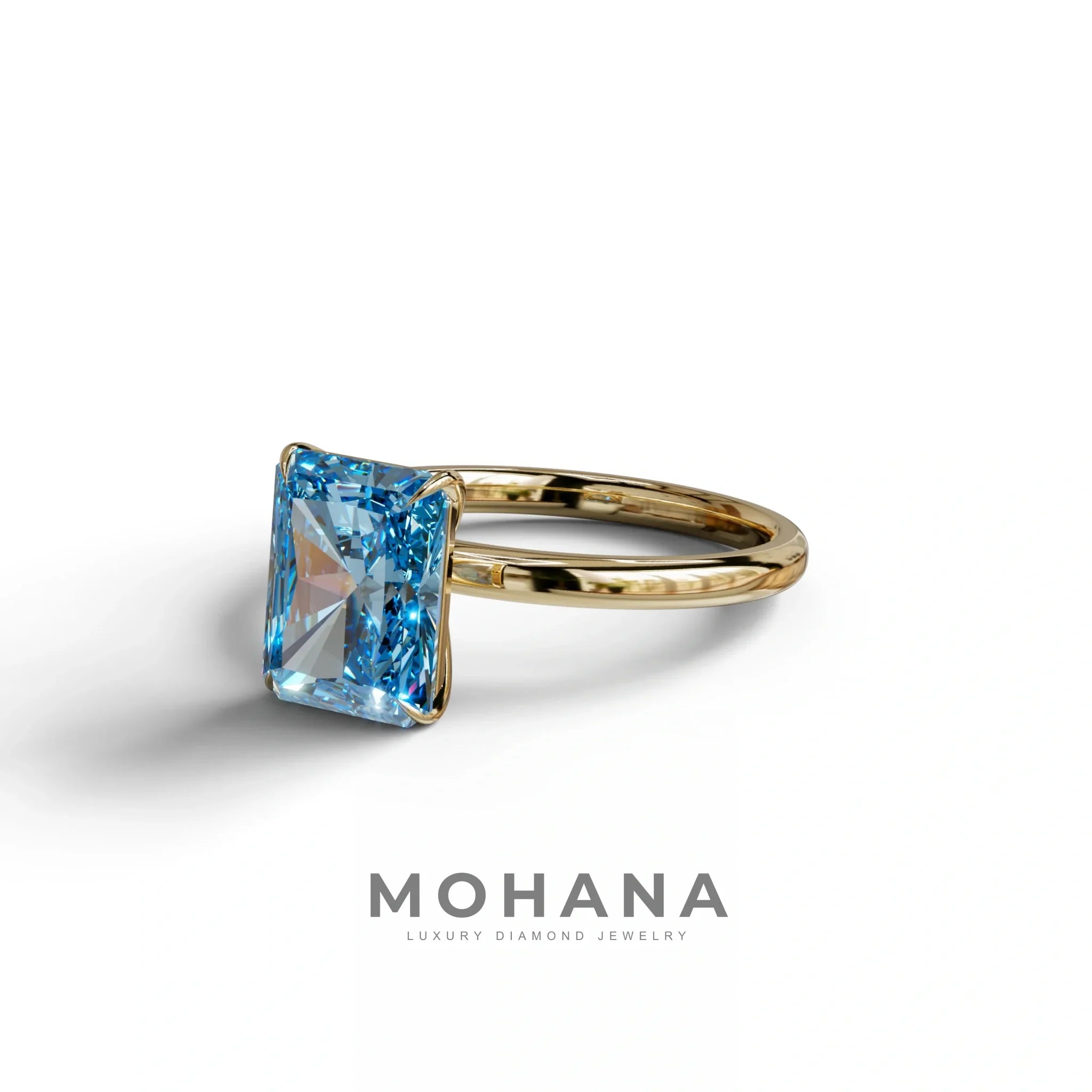 Fancy Blue Radiant Cut Solitaire Lab Grown Diamond Engagement Ring - Papilia