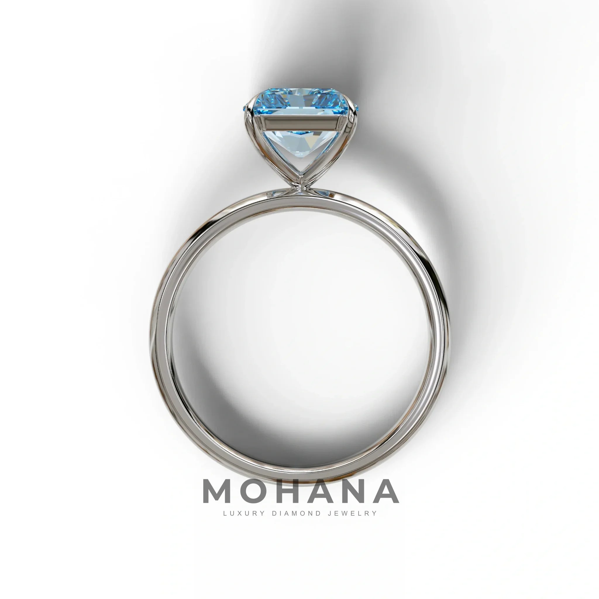 Fancy Blue Radiant Cut Solitaire Lab Grown Diamond Engagement Ring - Papilia