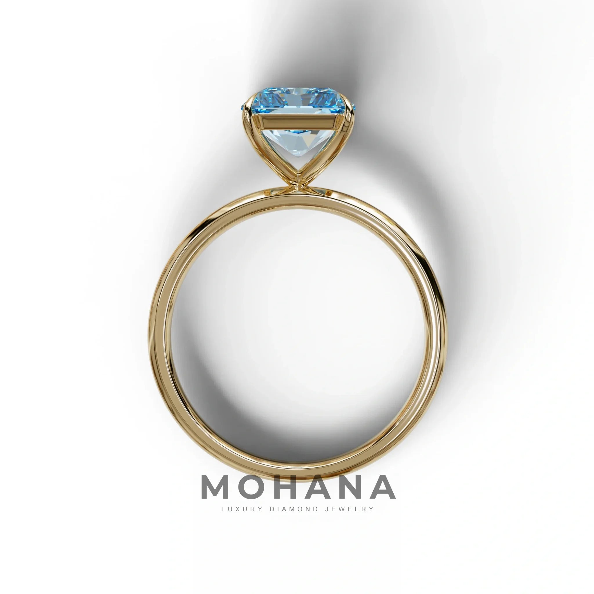 Fancy Blue Radiant Cut Solitaire Lab Grown Diamond Engagement Ring - Papilia