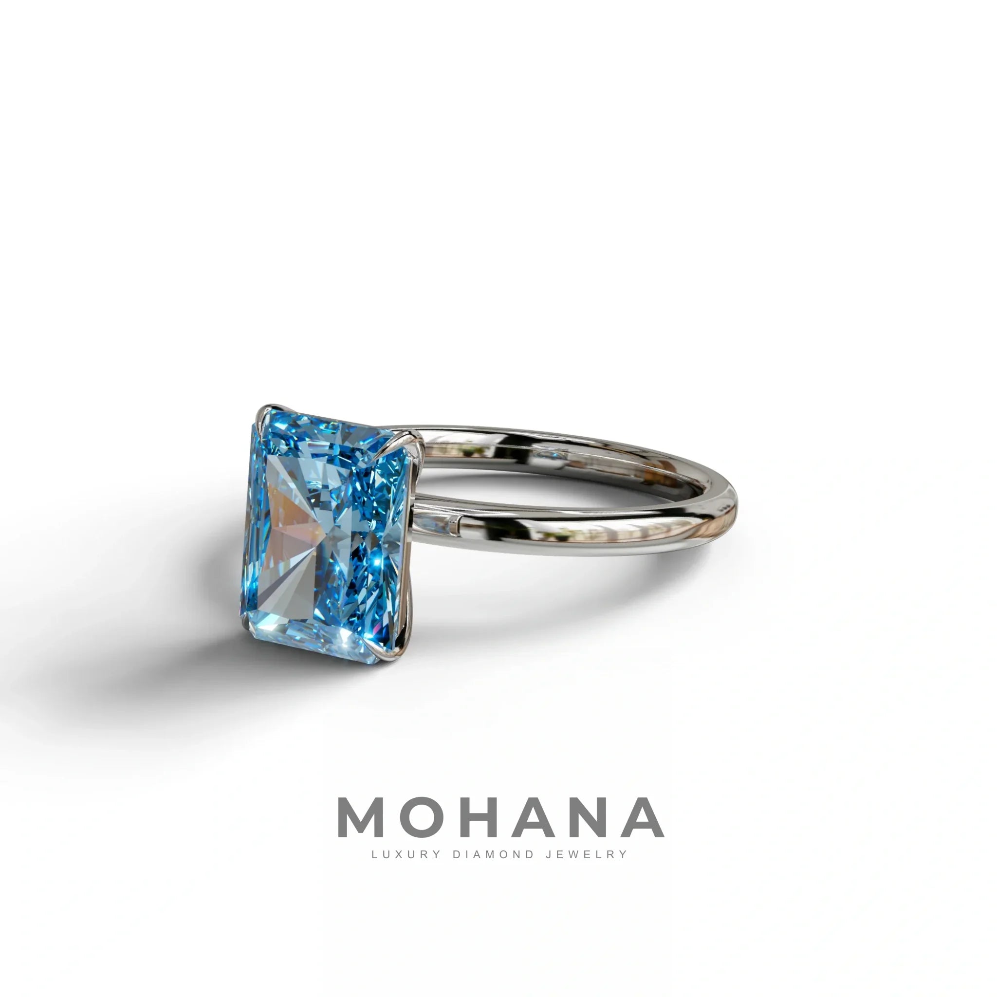 Fancy Blue Radiant Cut Solitaire Lab Grown Diamond Engagement Ring - Papilia