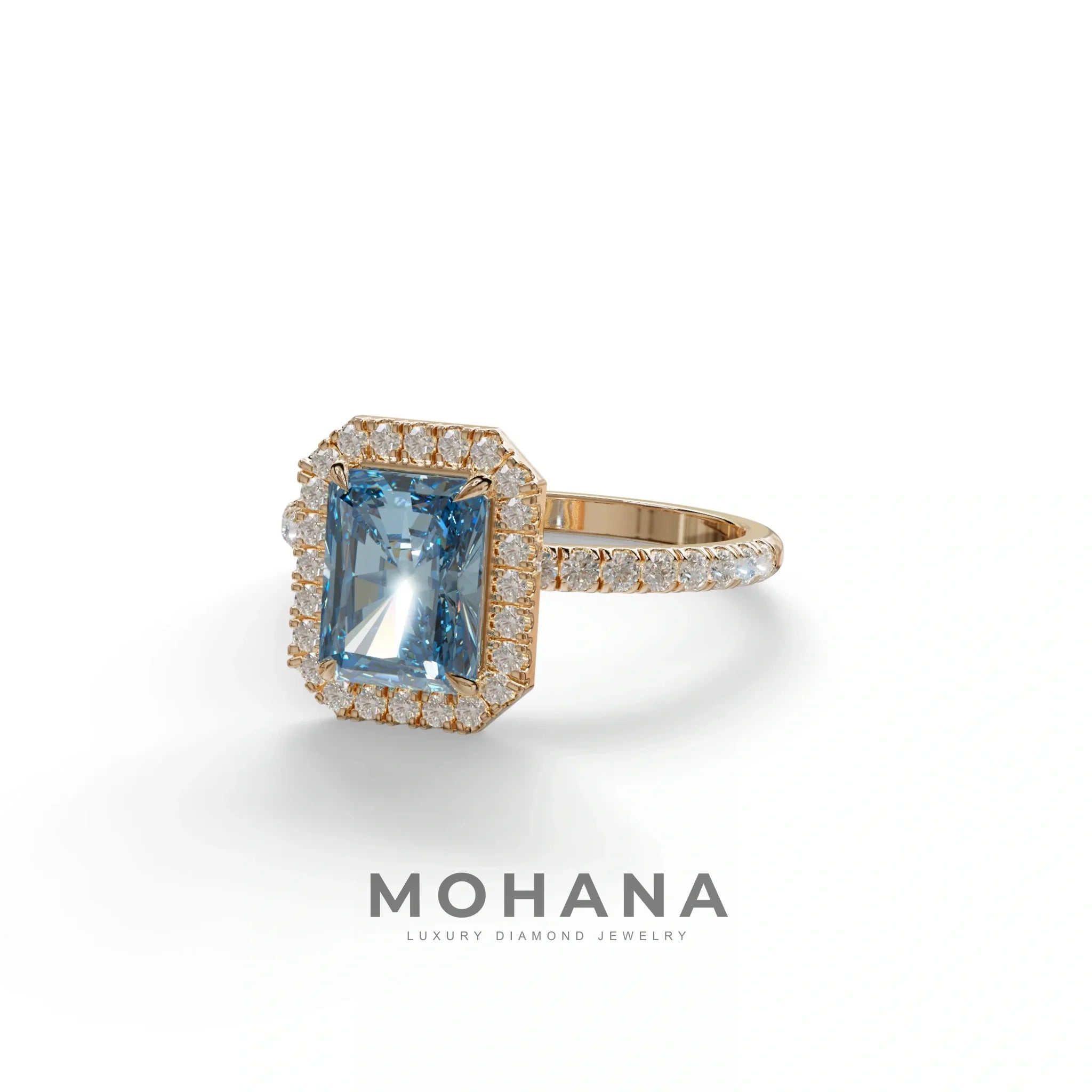 Blue Radiant Cut Halo & Pave Lab Grown Diamond Engagement Ring - Madison
