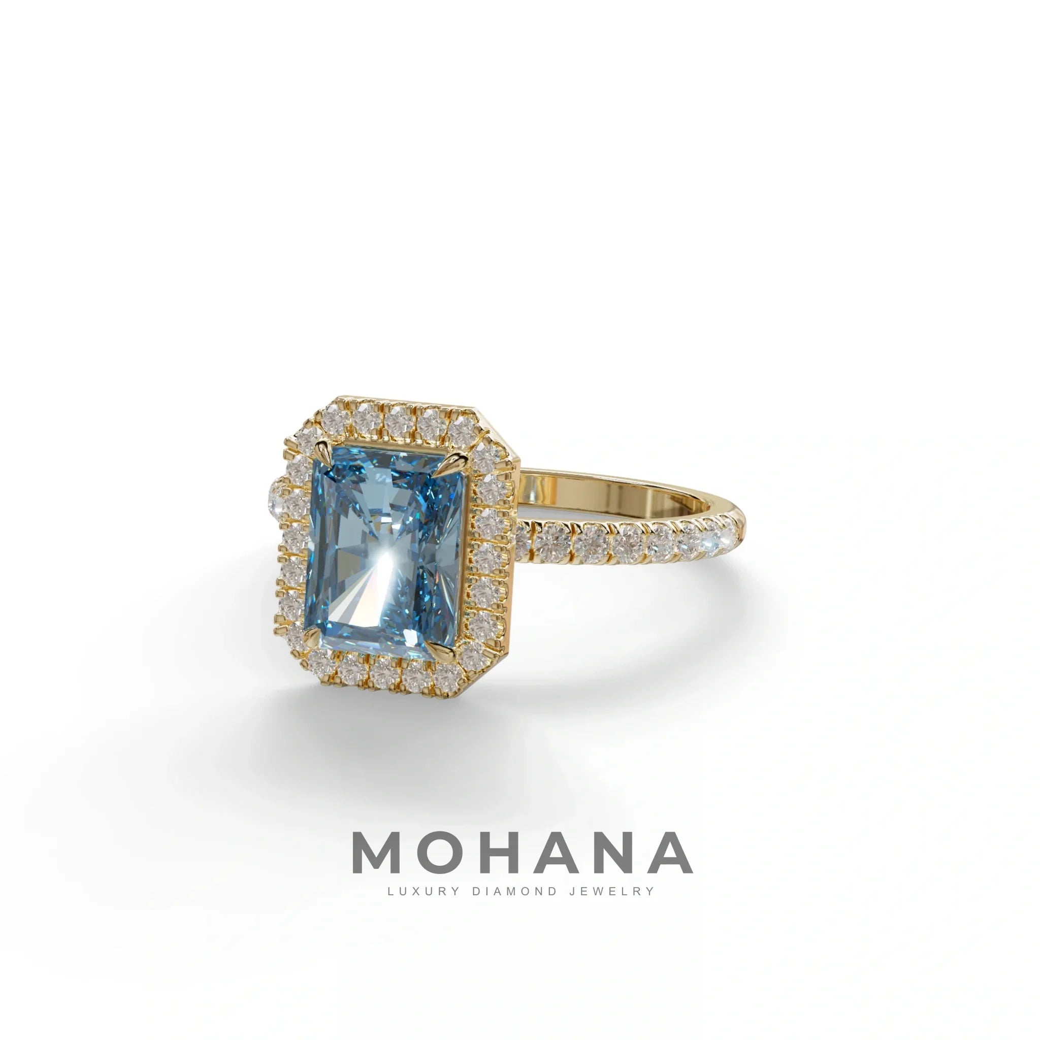 Blue Radiant Cut Halo & Pave Lab Grown Diamond Engagement Ring - Madison