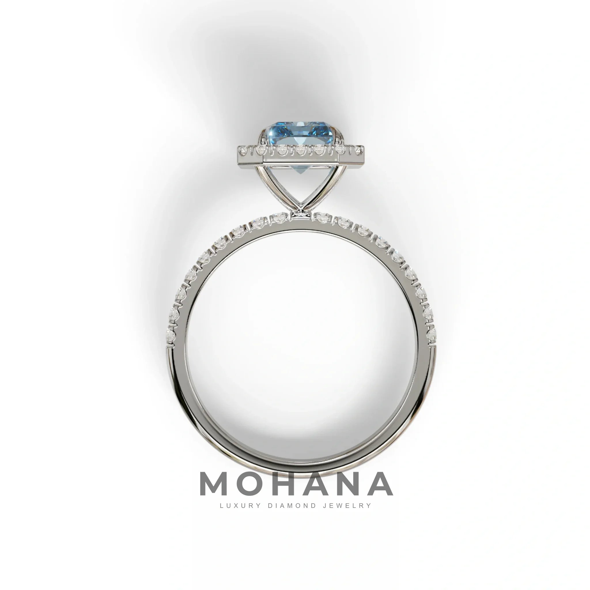 Blue Radiant Cut Halo & Pave Lab Grown Diamond Engagement Ring - Madison