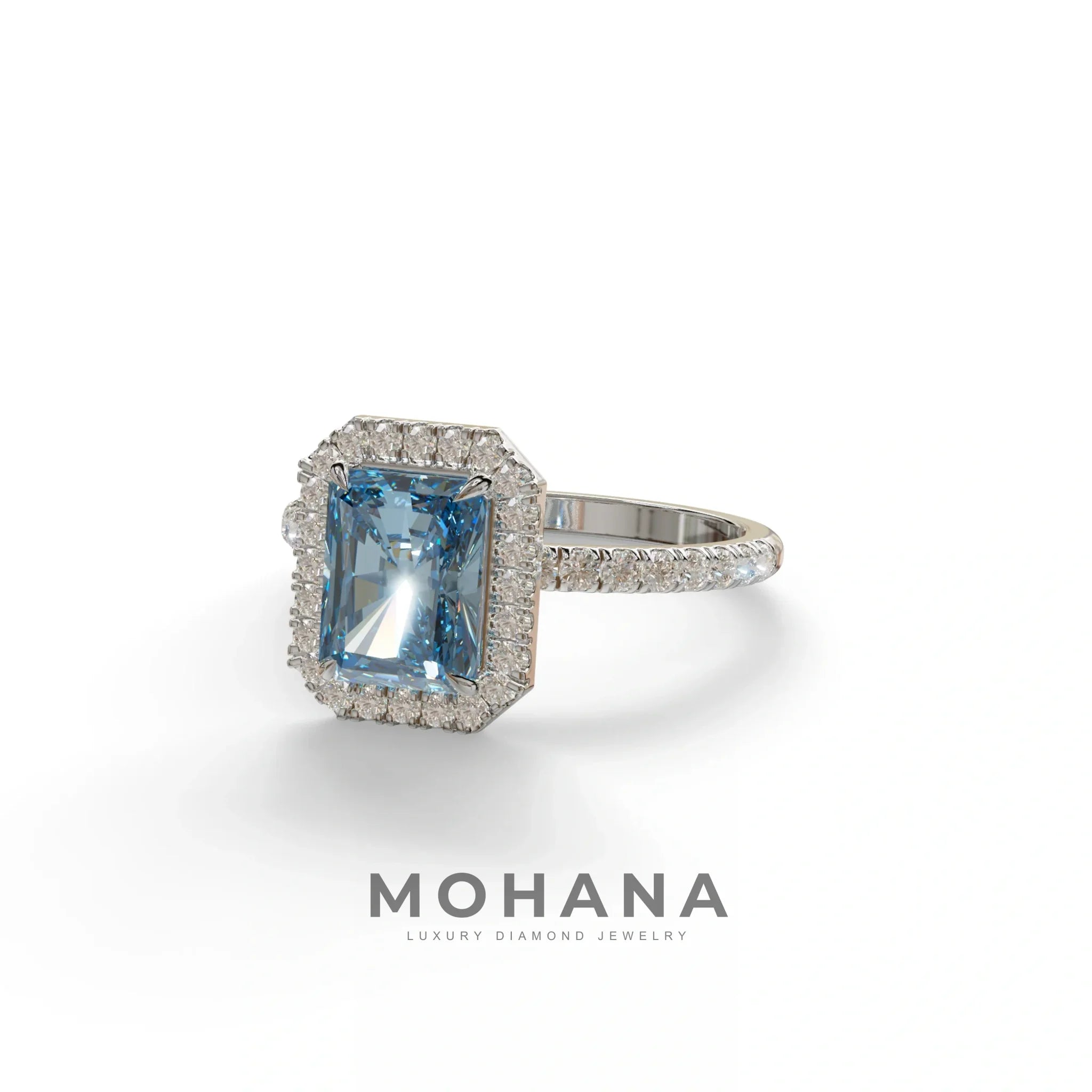 Blue Radiant Cut Halo & Pave Lab Grown Diamond Engagement Ring - Madison