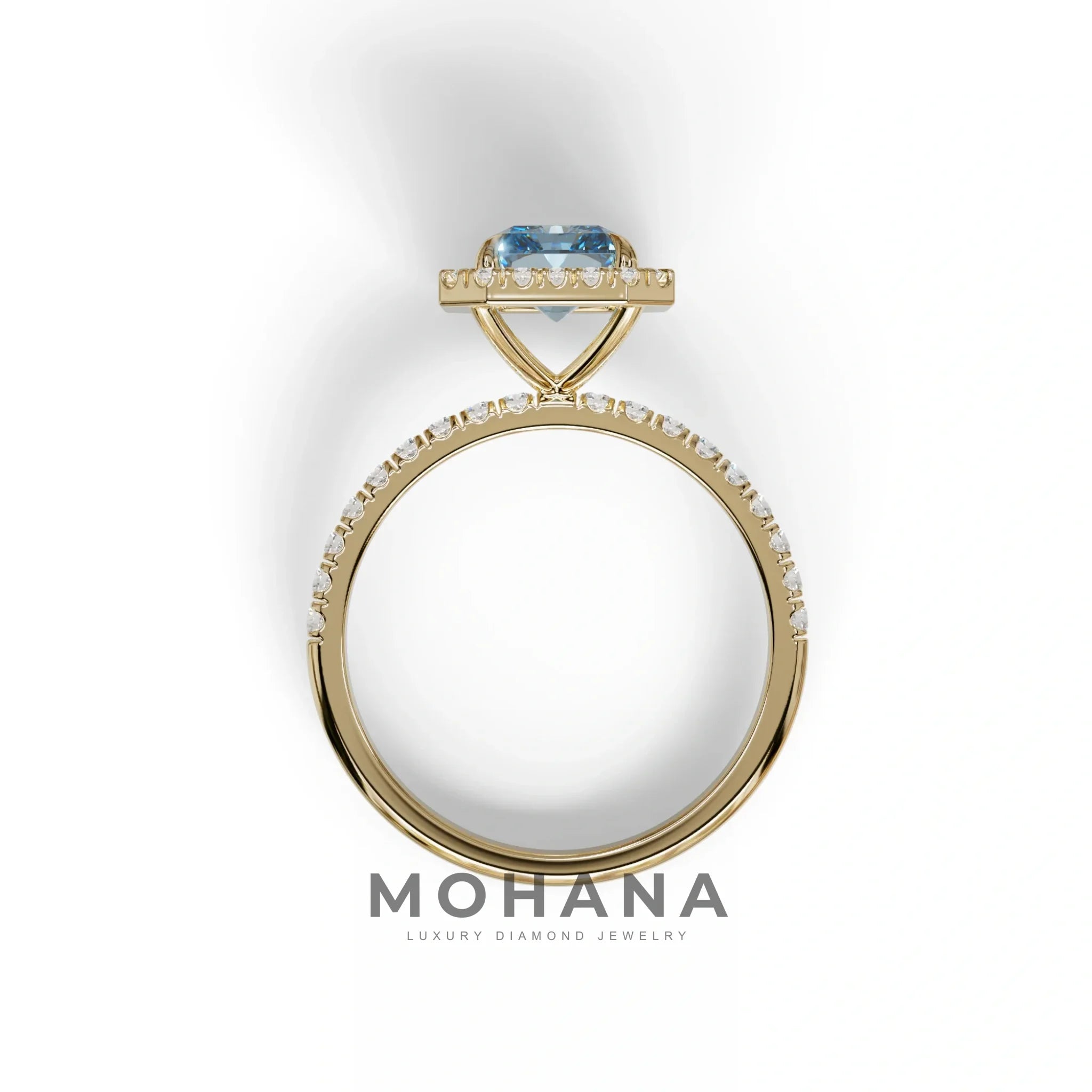 Blue Radiant Cut Halo & Pave Lab Grown Diamond Engagement Ring - Madison
