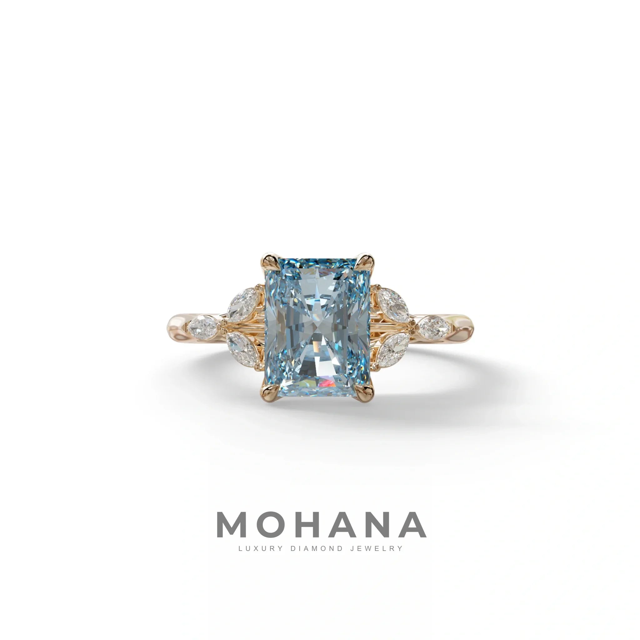 2.5 Carat Blue Lab Grown Diamond Engagement Ring · Radiant Cut Nature-Inspired | Aurora - view 2