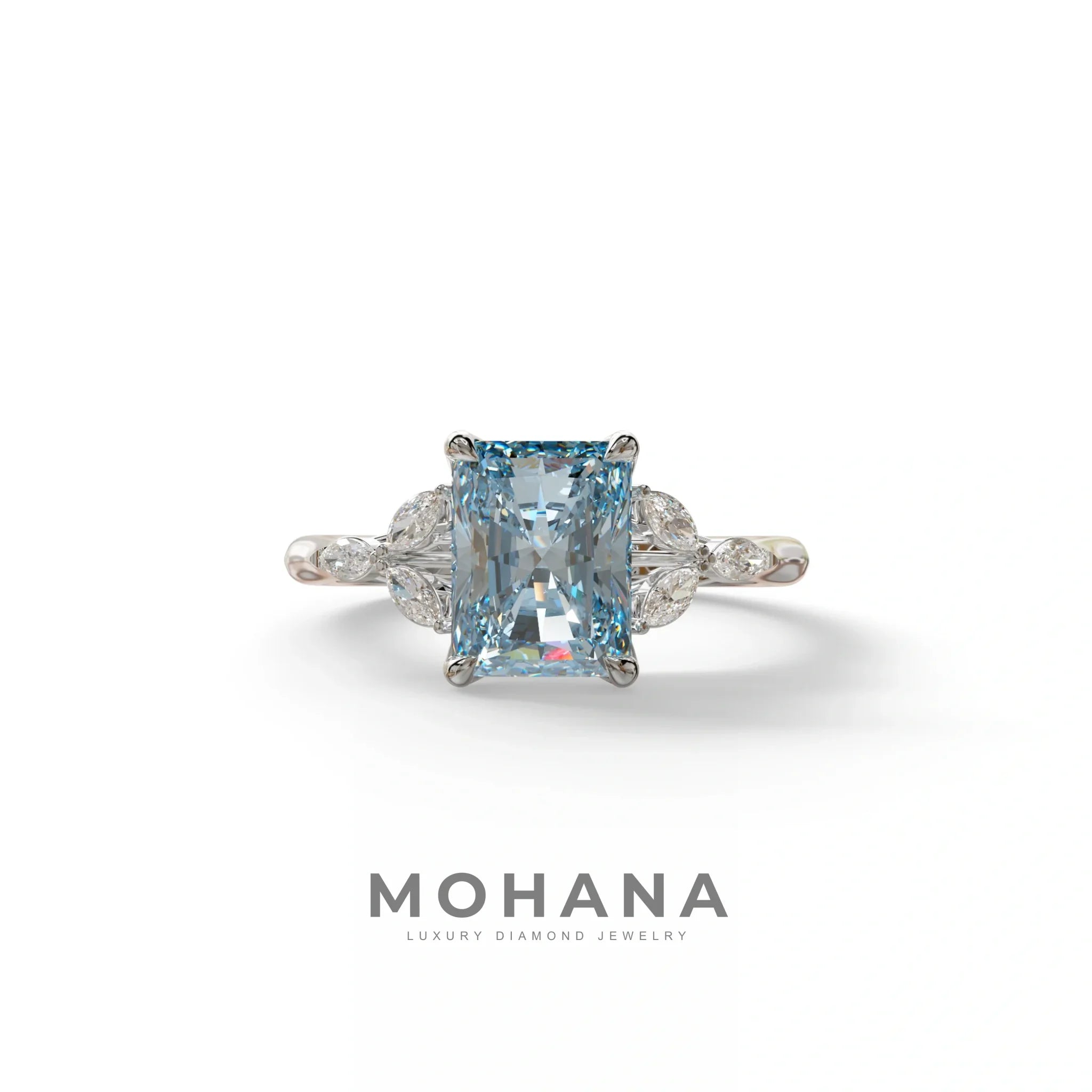 2.5 Carat Blue Lab Grown Diamond Engagement Ring · Radiant Cut Nature-Inspired | Aurora - view 3