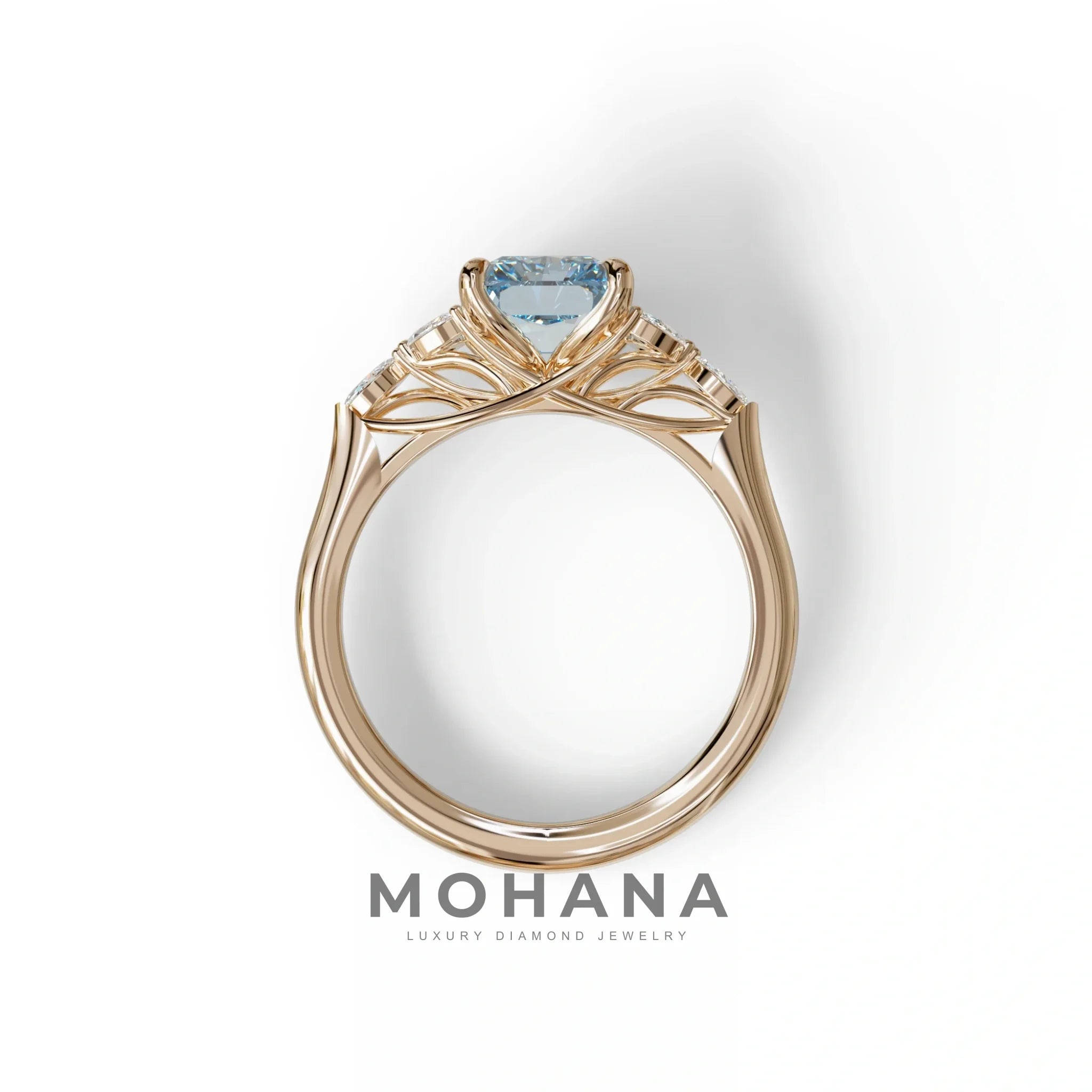2.5 Carat Blue Lab Grown Diamond Engagement Ring · Radiant Cut Nature-Inspired | Aurora - view 8