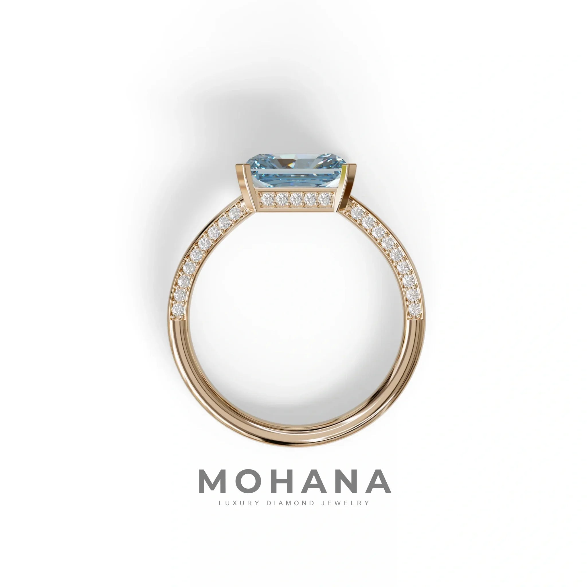 2.5 Ct Blue Radiant Cut Lab Grown Diamond In Pave-Chanel Setting Ring - Maxine