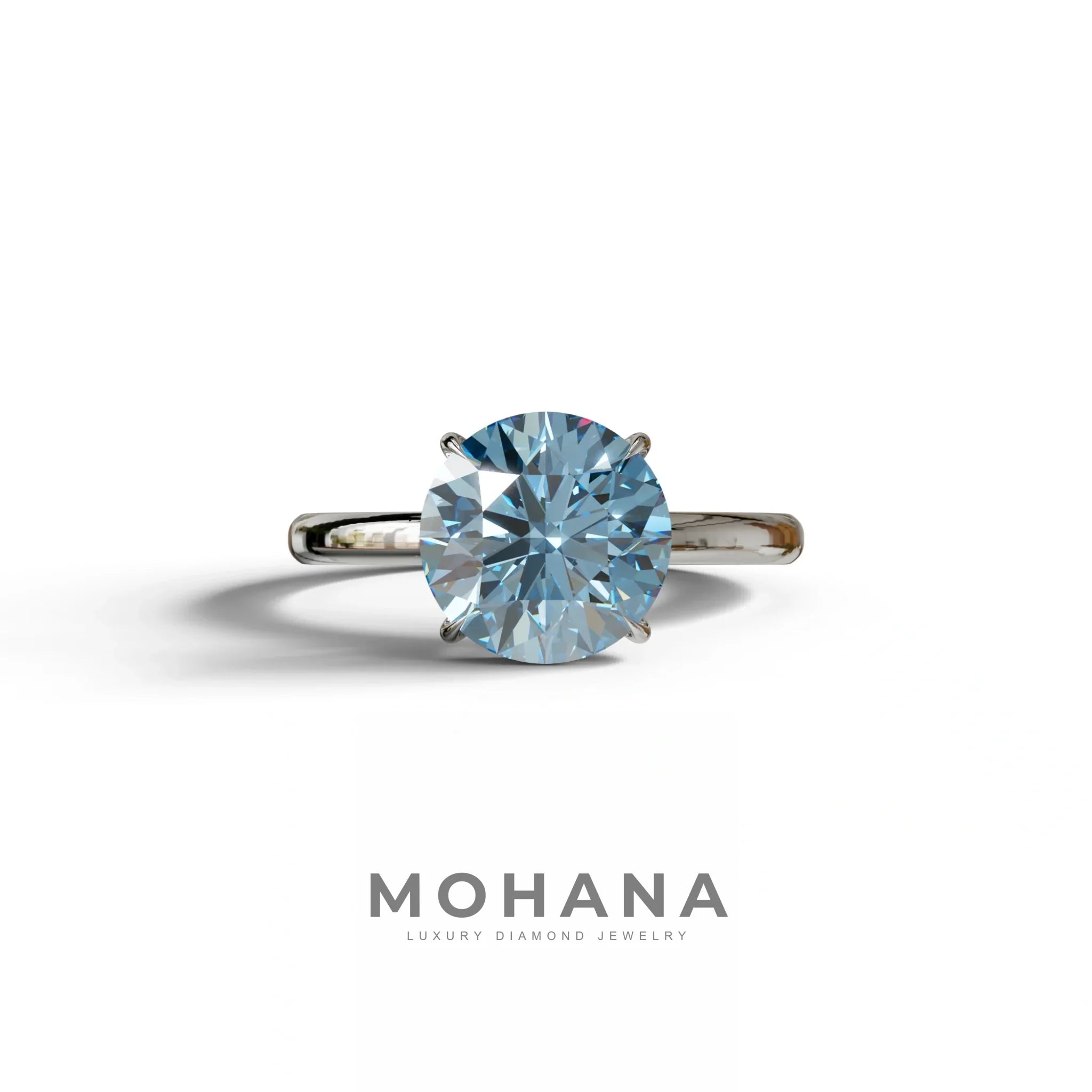 Blue Round Cut Solitaire Lab Diamond Engagement Ring - Italia - 2 Carat / 10K Solid Gold / White Gold