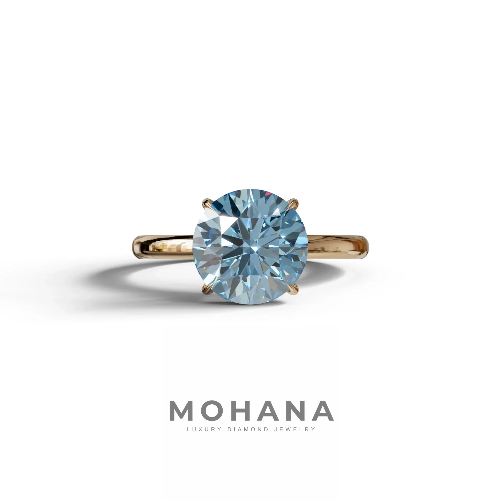 Blue Round Cut Solitaire Lab Diamond Engagement Ring - Italia - 2 Carat / 10K Solid Gold / Rose Gold