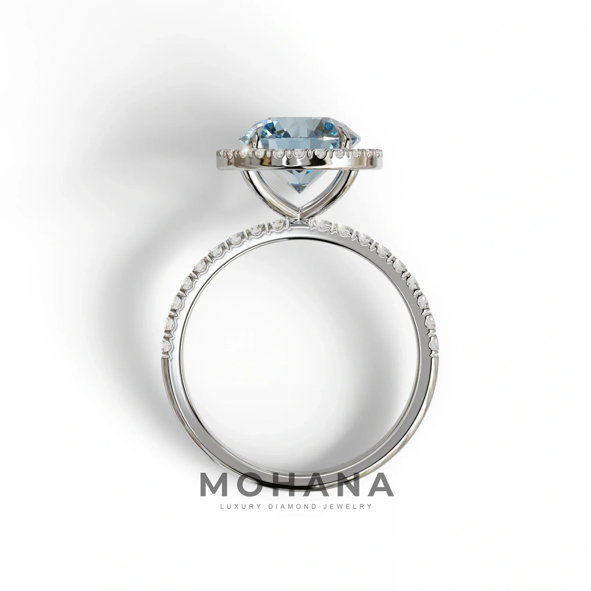 Fancy Blue Round Cut Halo & Pave Lab Grown Diamond Engagement Ring - Flutura