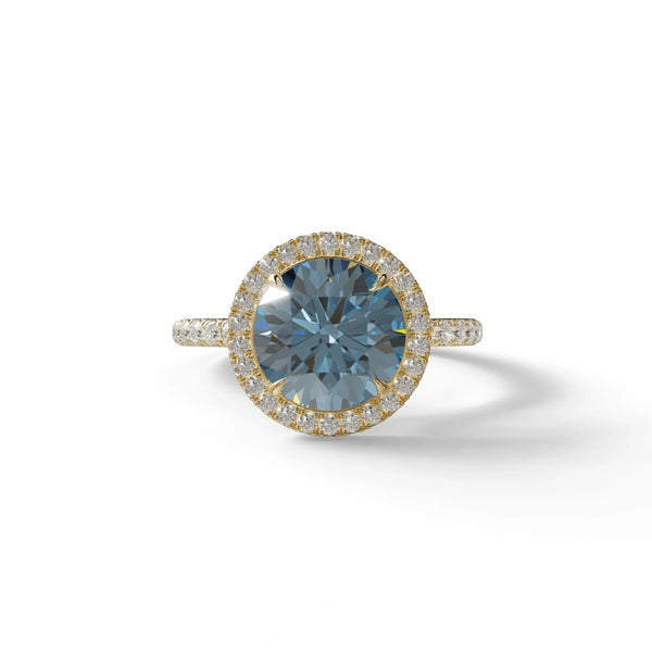 2 to 5 Carat Blue Lab Grown Diamond Engagement Ring – Round Cut Halo & Pavé | Flutura