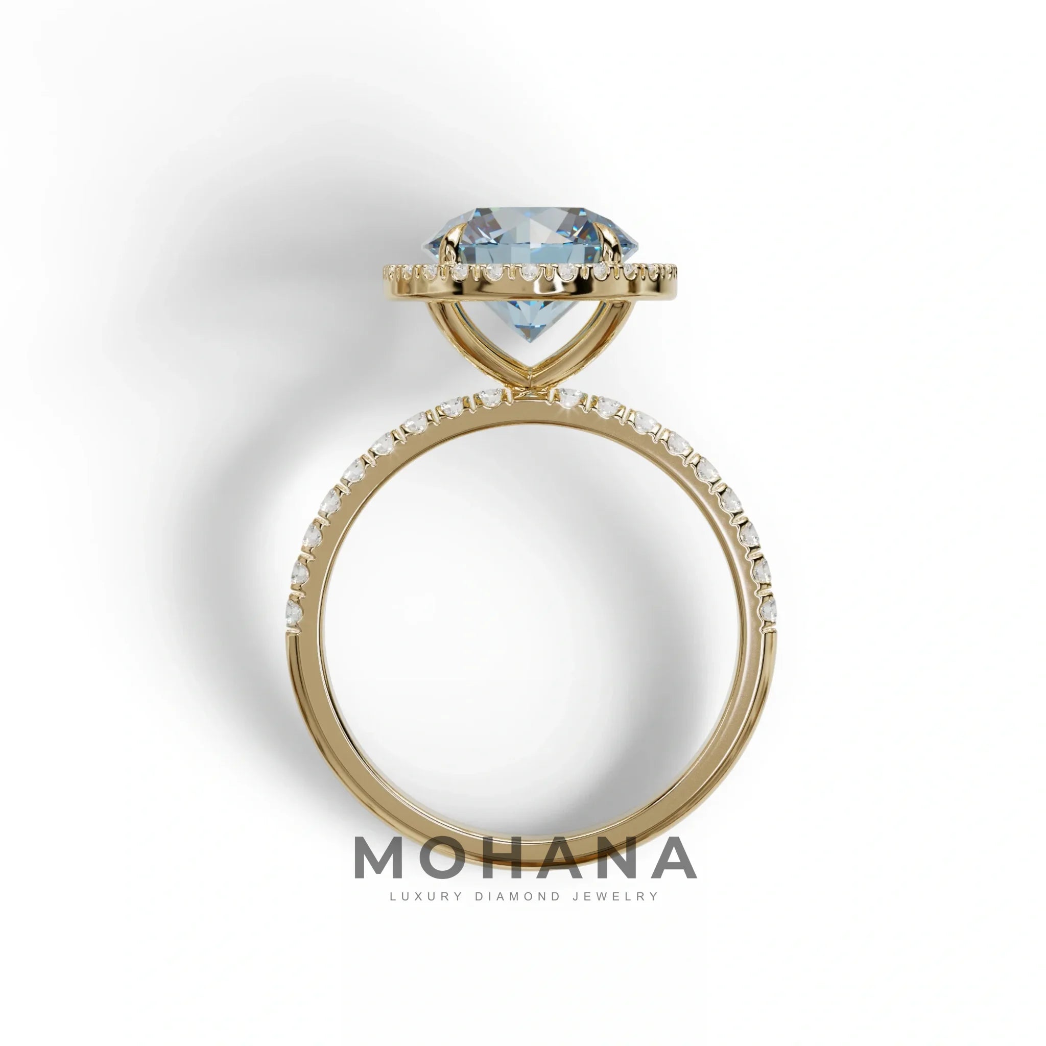 Fancy Blue Round Cut Halo & Pave Lab Grown Diamond Engagement Ring - Flutura