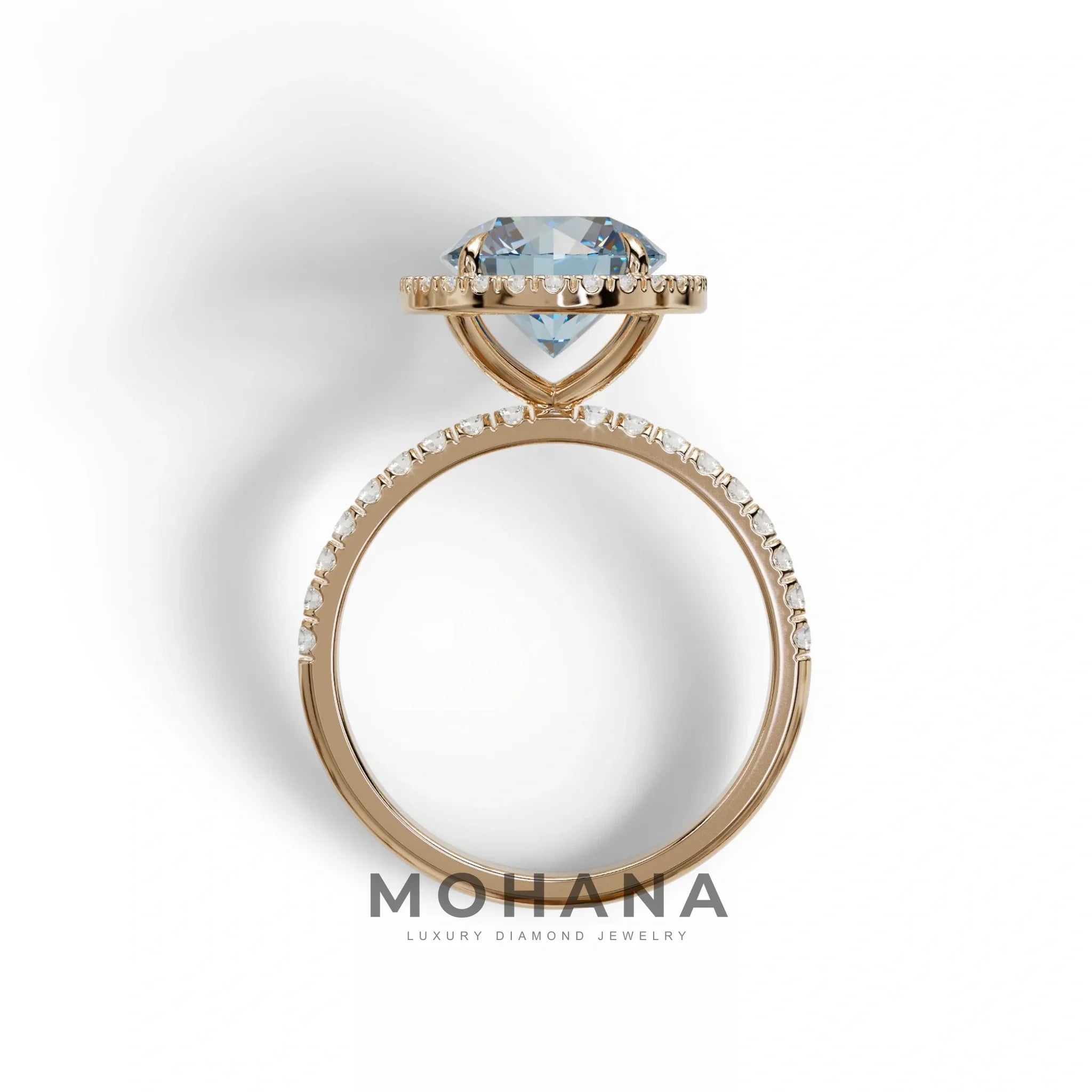Fancy Blue Round Cut Halo & Pave Lab Grown Diamond Engagement Ring - Flutura