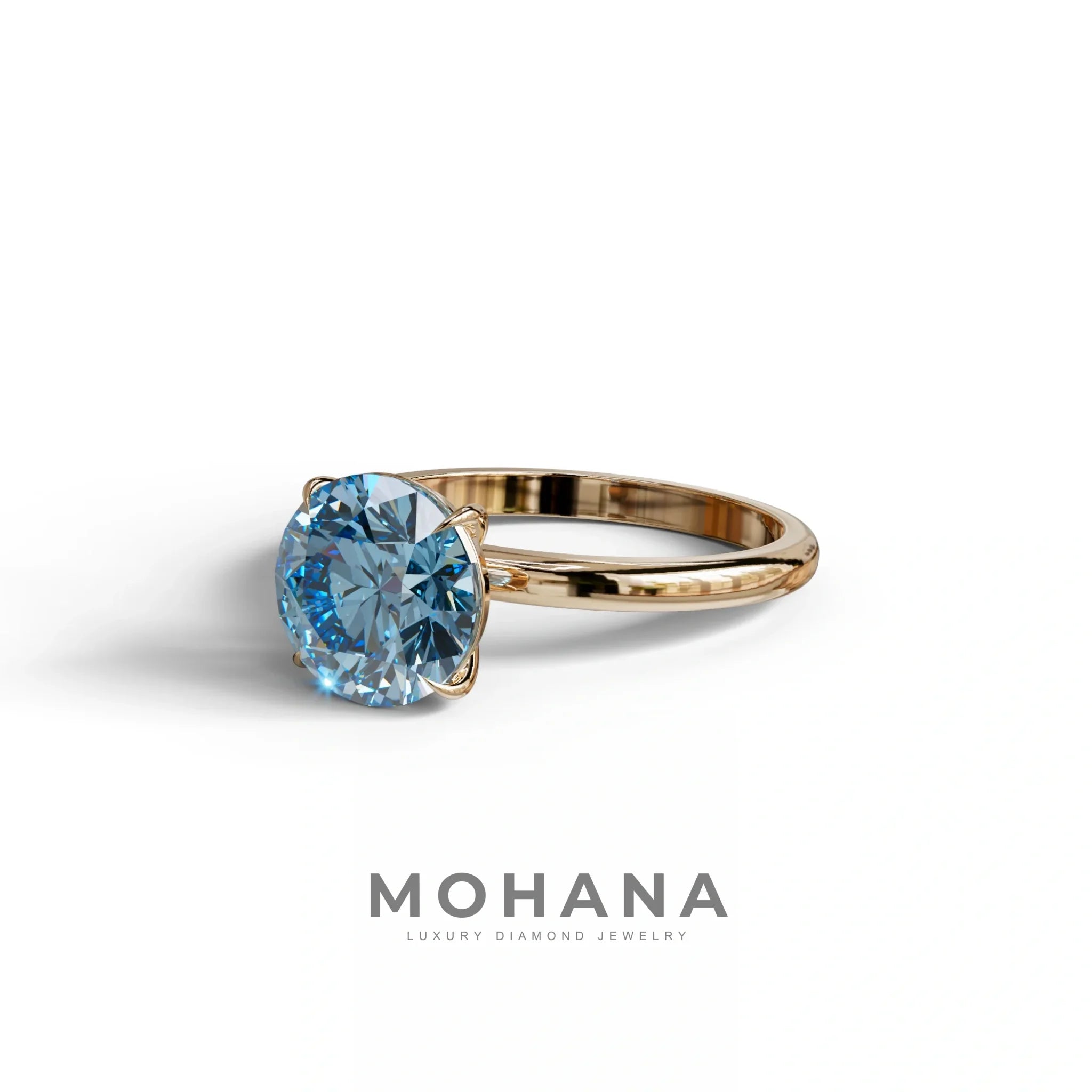 Blue Round Cut Solitaire Lab Diamond Engagement Ring - Italia
