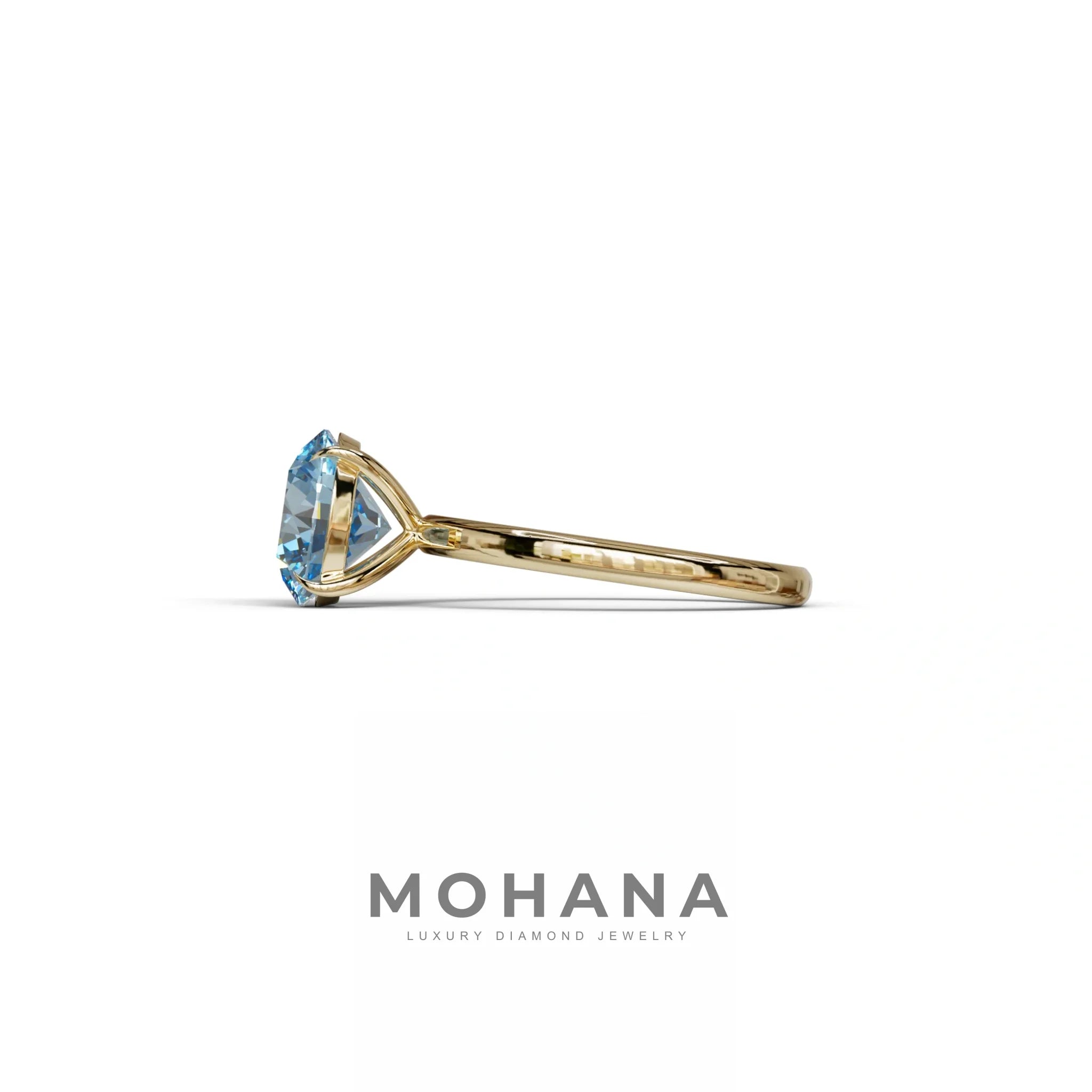 Blue Round Cut Solitaire Lab Diamond Engagement Ring - Italia