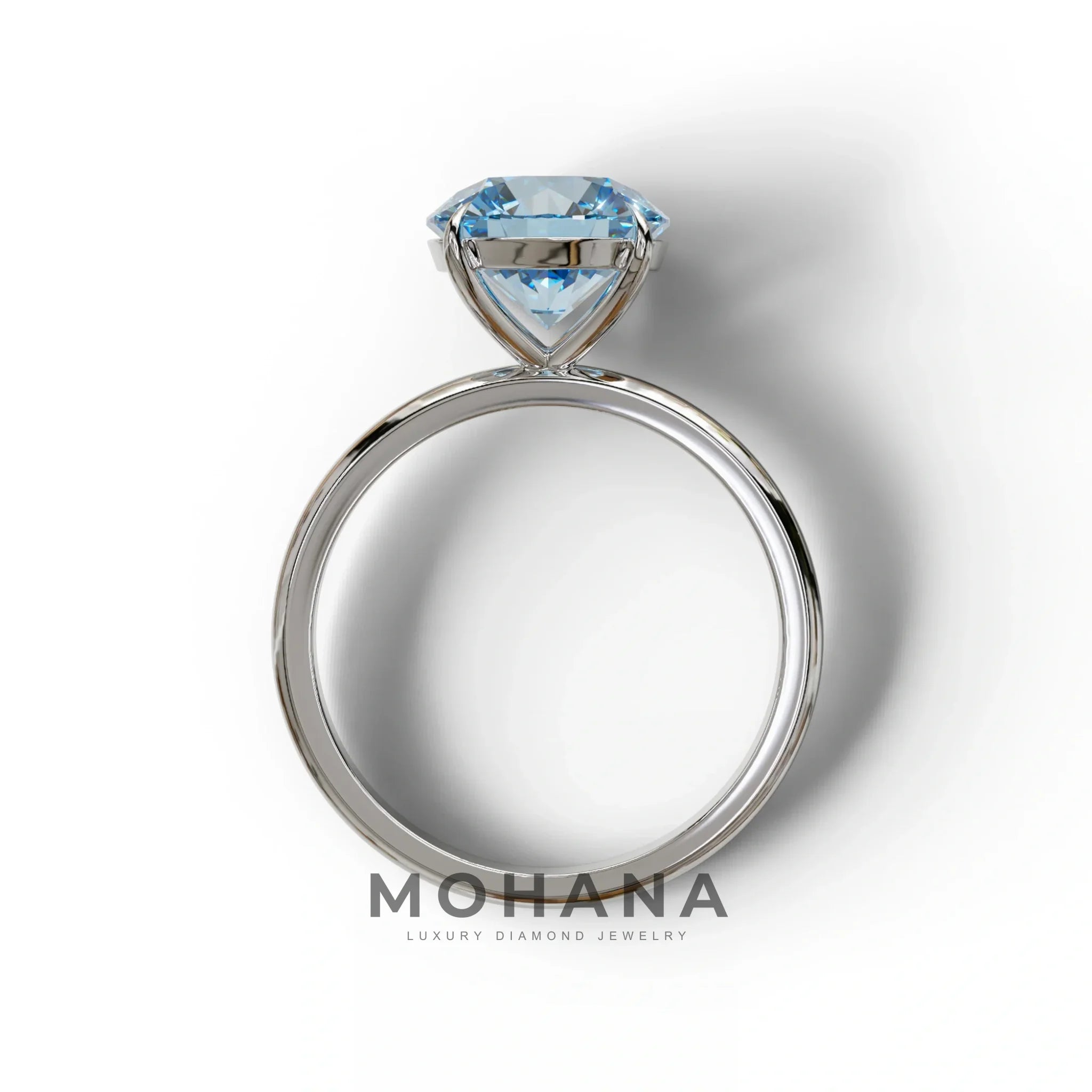 Blue Round Cut Solitaire Lab Diamond Engagement Ring - Italia
