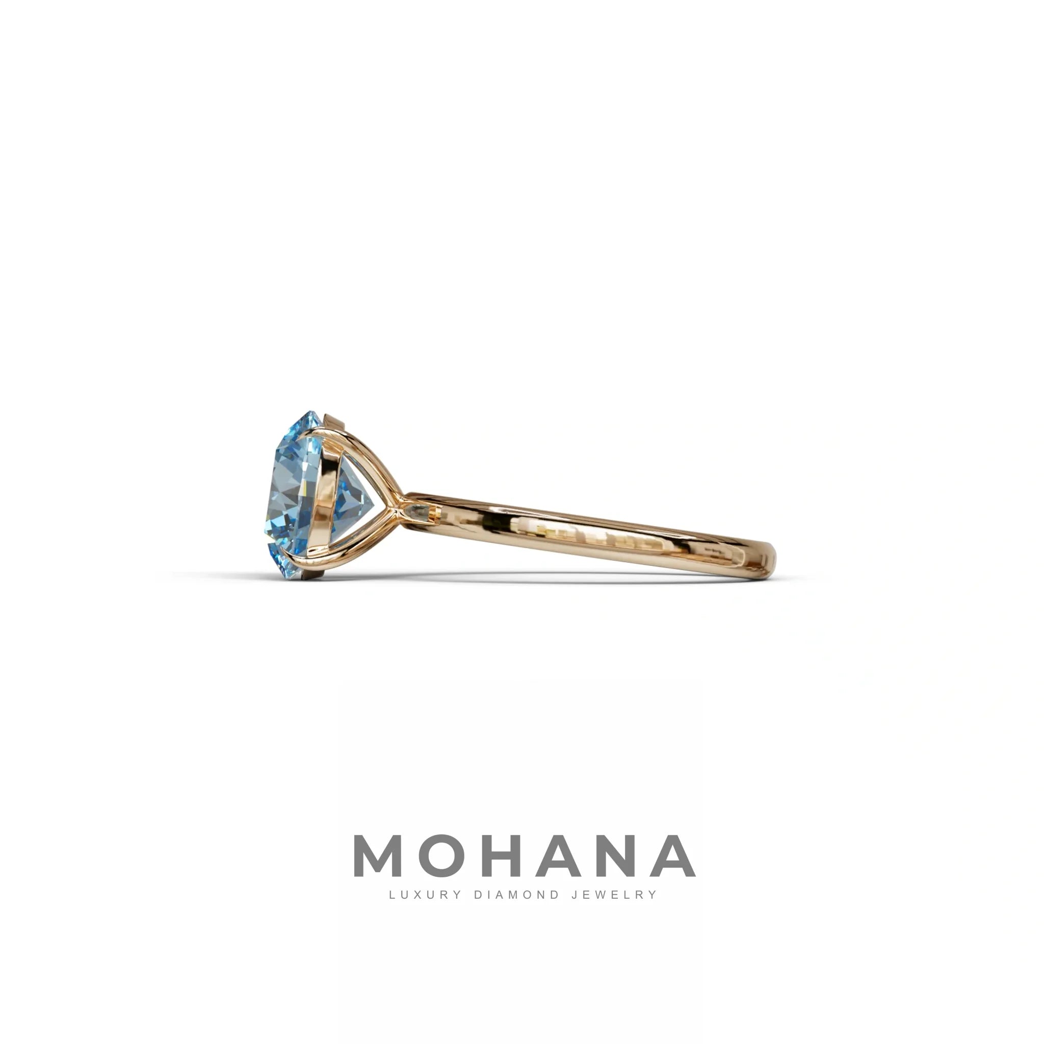 Blue Round Cut Solitaire Lab Diamond Engagement Ring - Italia