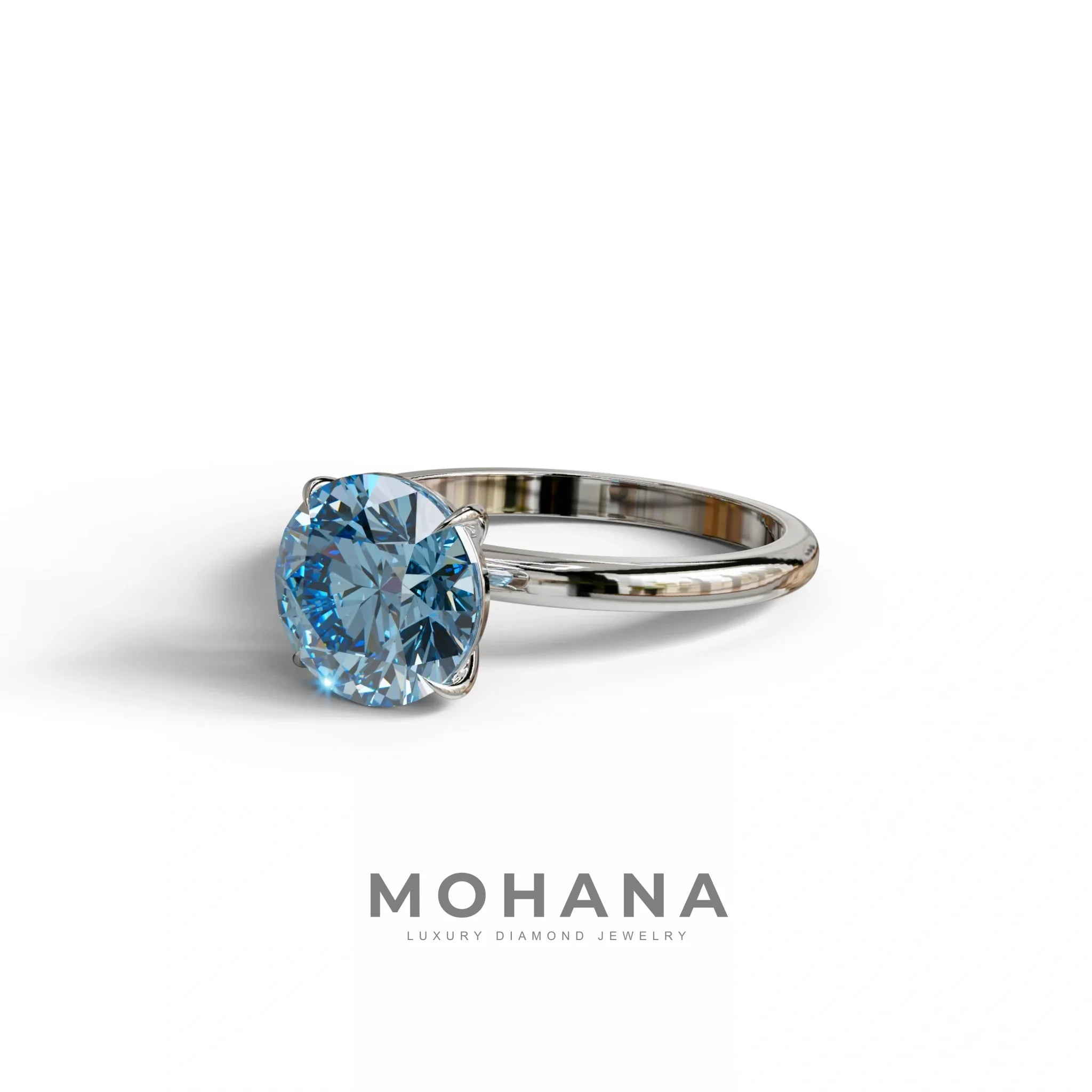 Blue Round Cut Solitaire Lab Diamond Engagement Ring - Italia