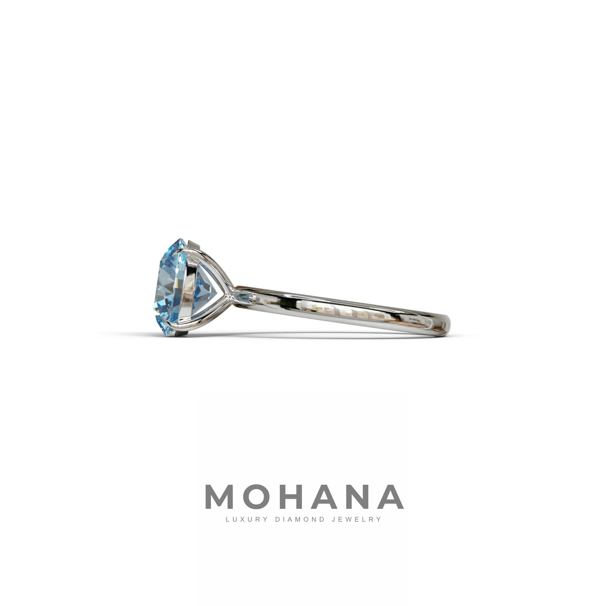 Blue Round Cut Solitaire Lab Diamond Engagement Ring - Italia