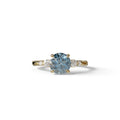 Blue Round Three Stone Lab Grown Diamond Engagement Ring - Romance - 2 Carat / 10K Solid Gold / Yellow Gold