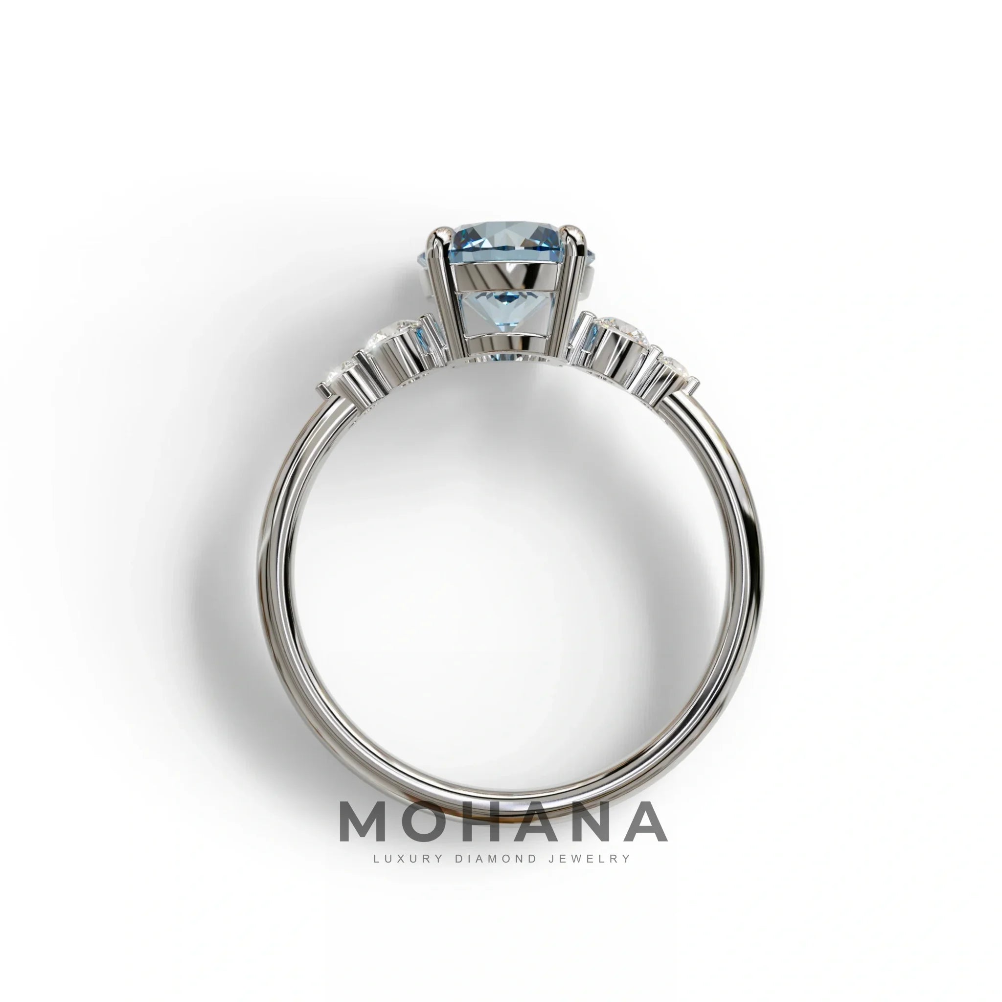 Blue Round Three Stone Lab Grown Diamond Engagement Ring - Romance
