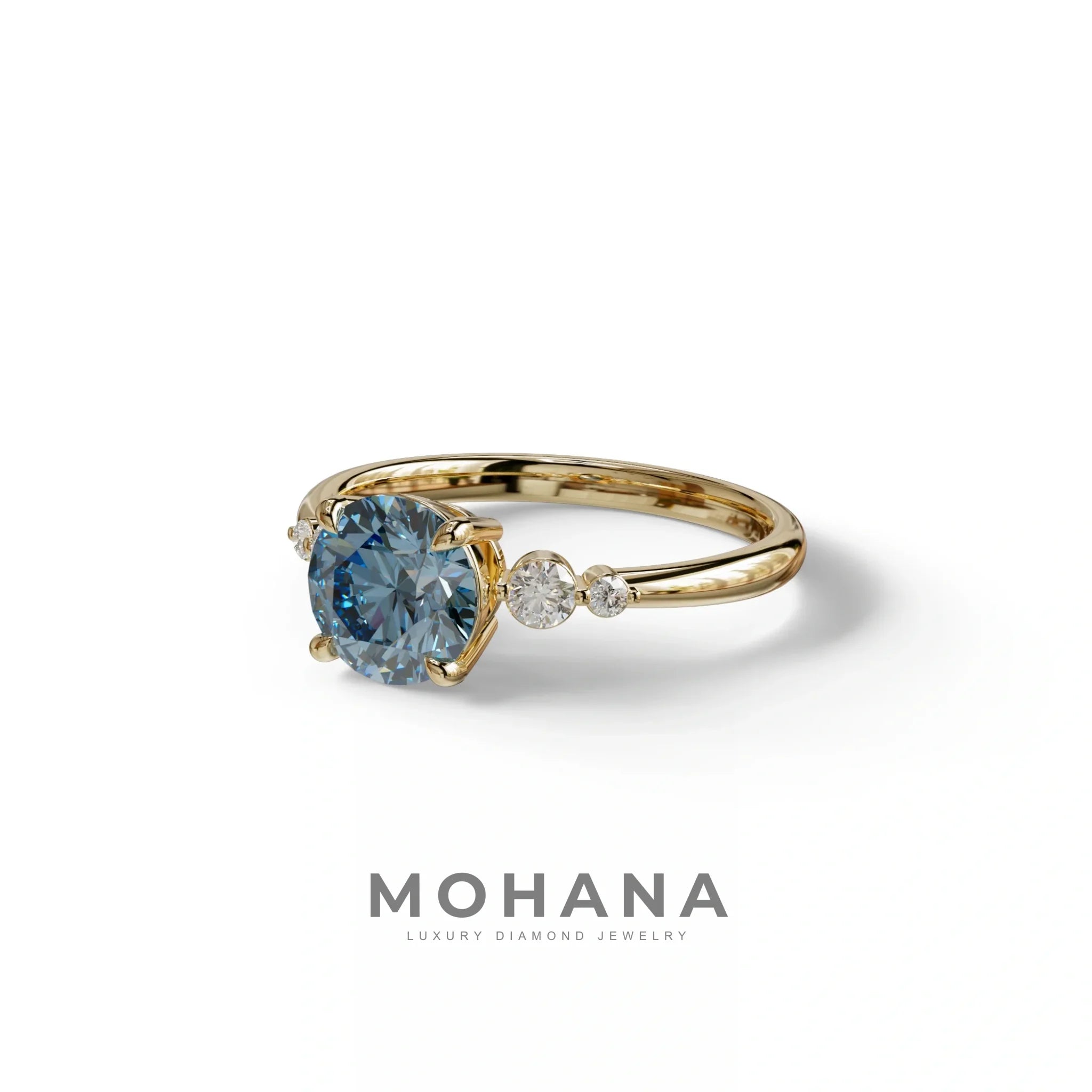 Blue Round Three Stone Lab Grown Diamond Engagement Ring - Romance