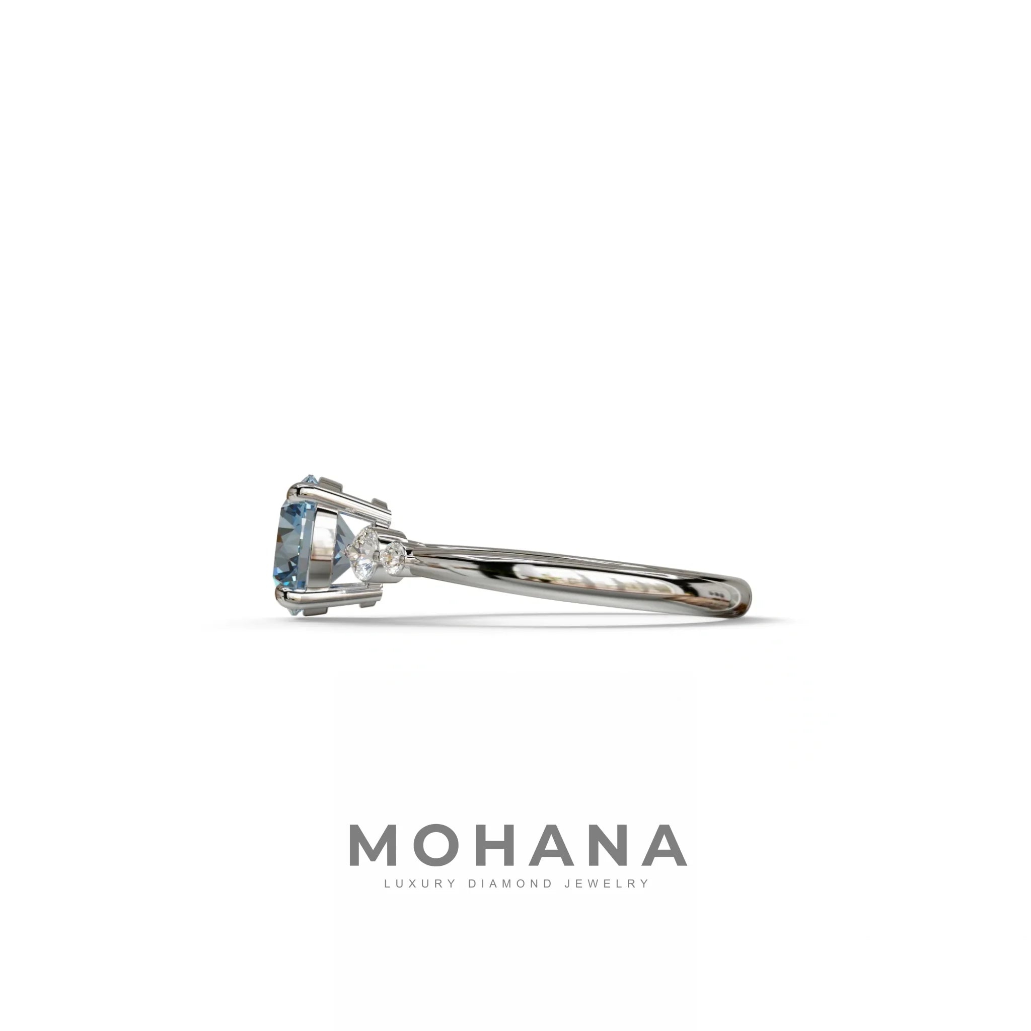 Blue Round Three Stone Lab Grown Diamond Engagement Ring - Romance