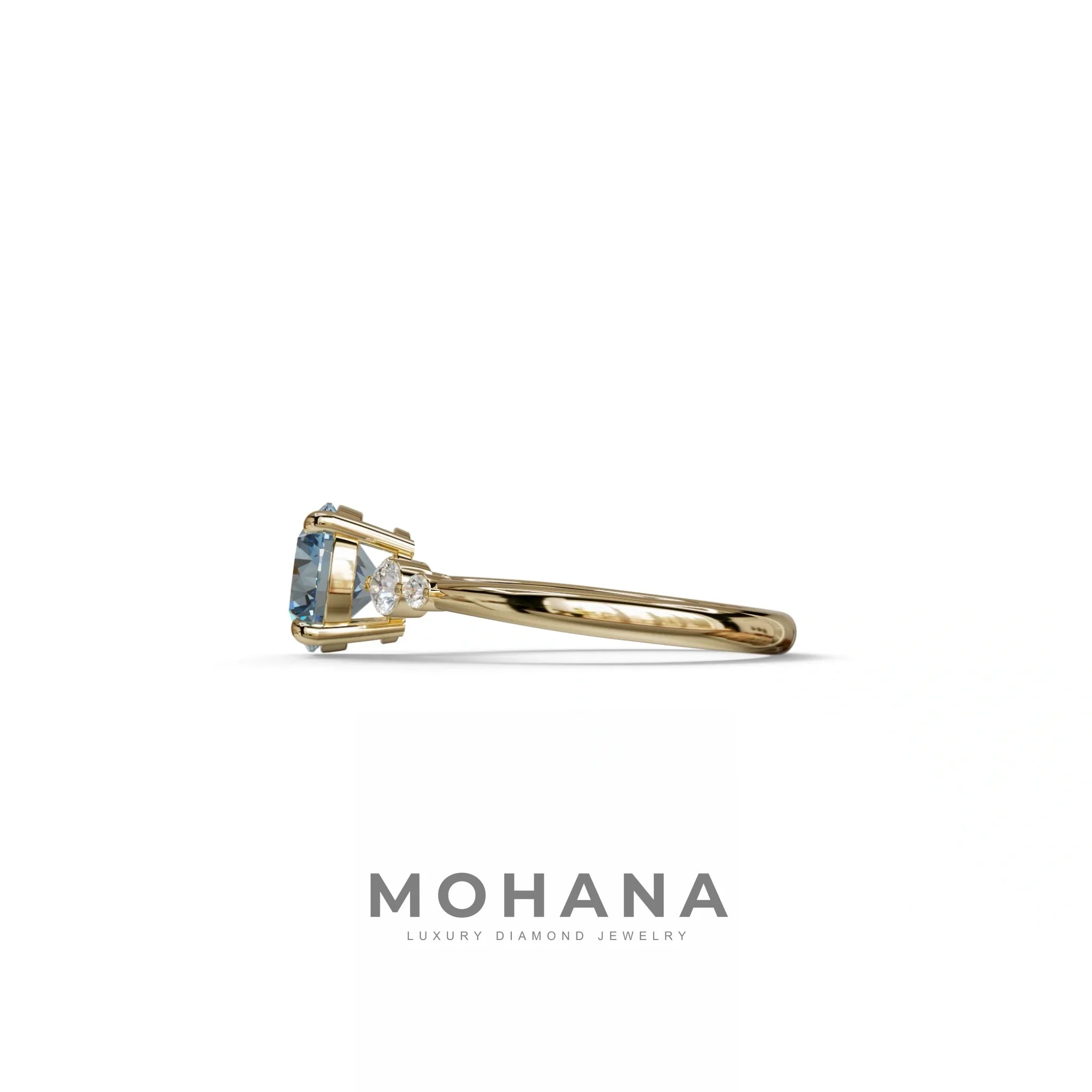 Blue Round Three Stone Lab Grown Diamond Engagement Ring - Romance