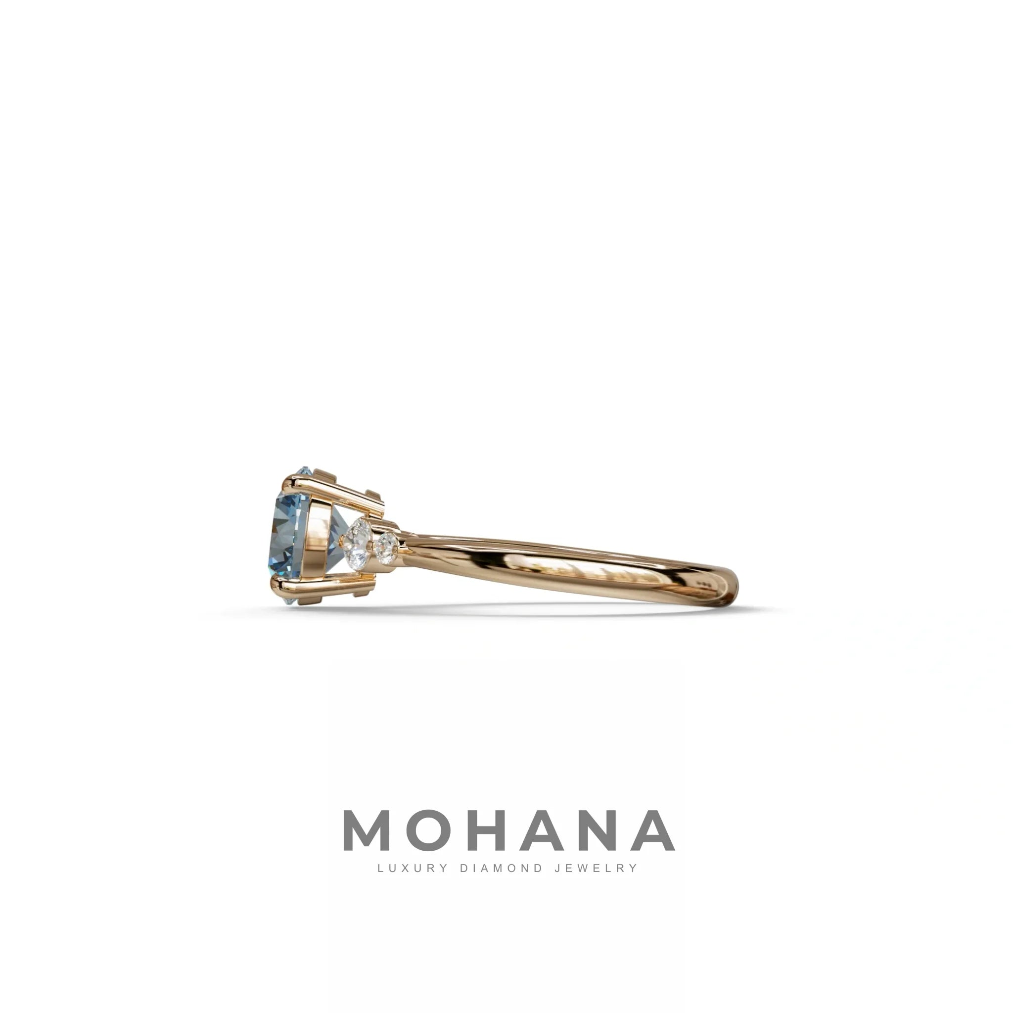 Blue Round Three Stone Lab Grown Diamond Engagement Ring - Romance